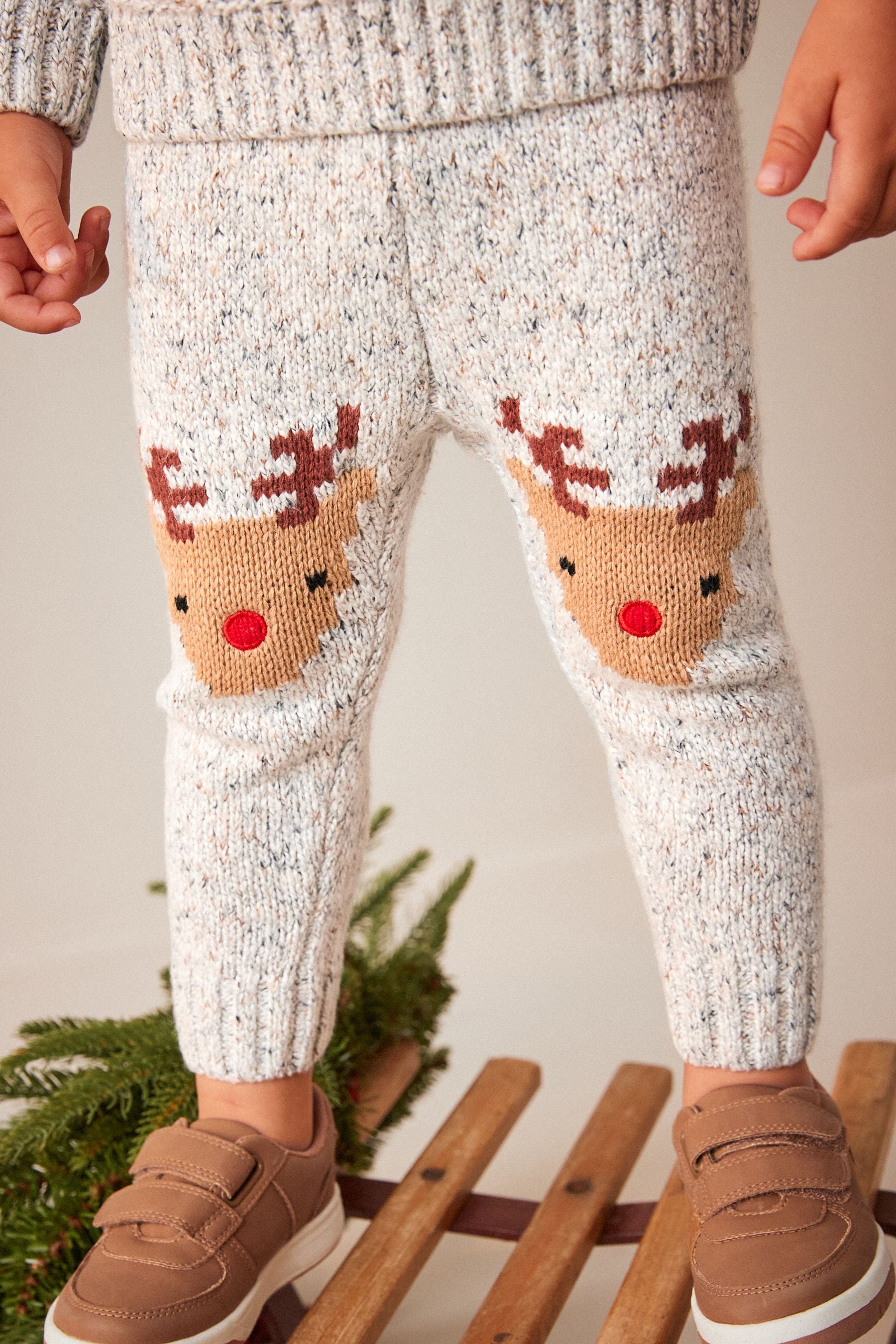 Grey Reindeer Knitted Christmas Sweater & Joggers Set (3mths-7yrs)