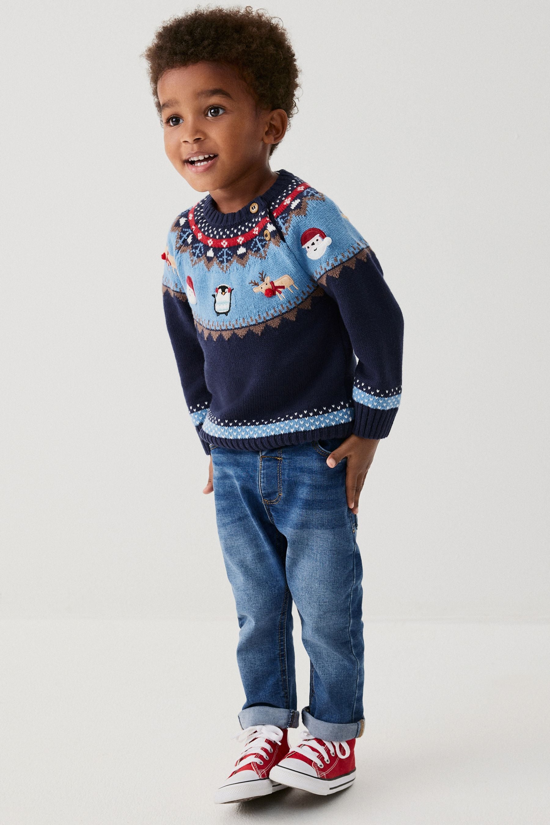 Blue Fairisle Pattern Knitted Christmas Jumper (3mths-7yrs)