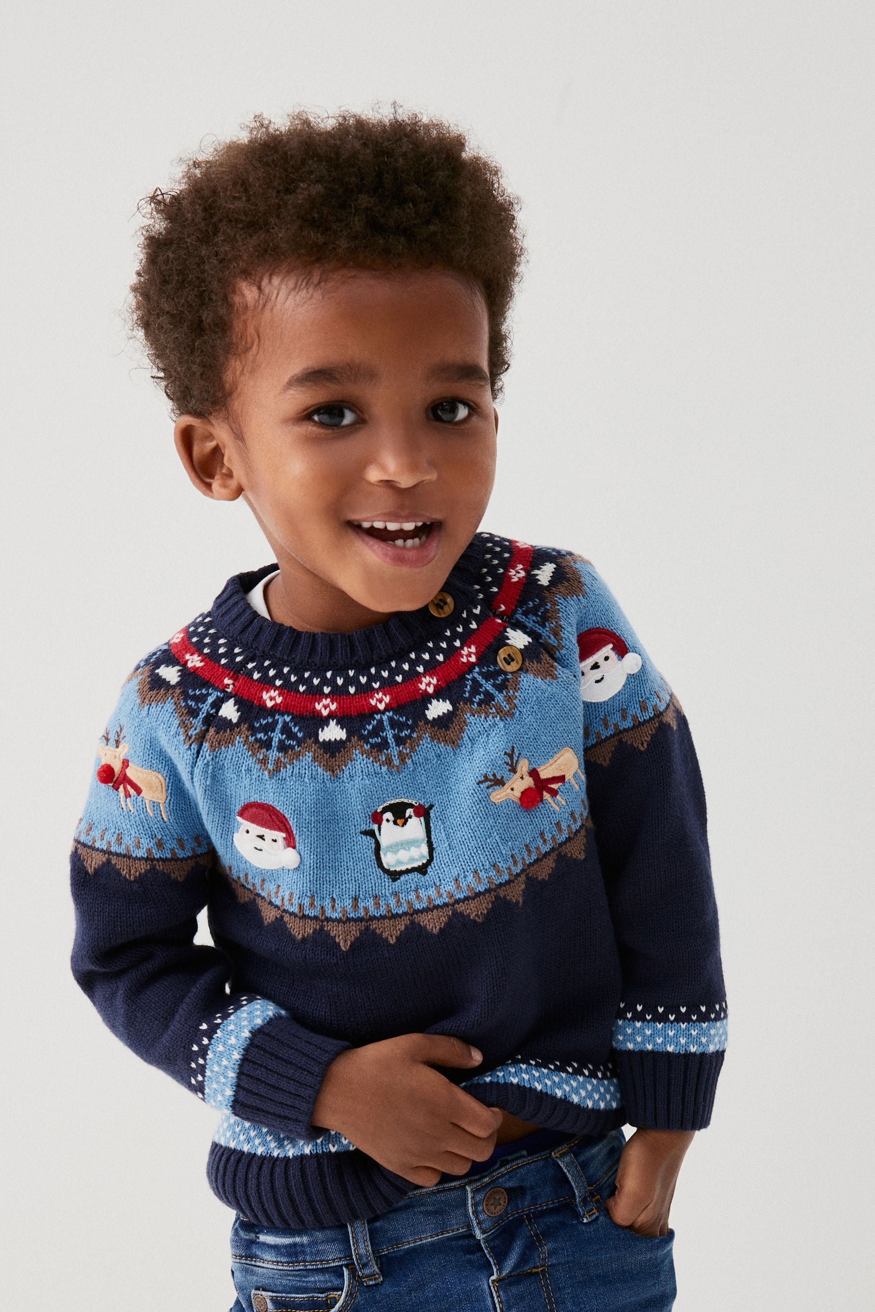 Blue Fairisle Pattern Knitted Christmas Jumper (3mths-7yrs)