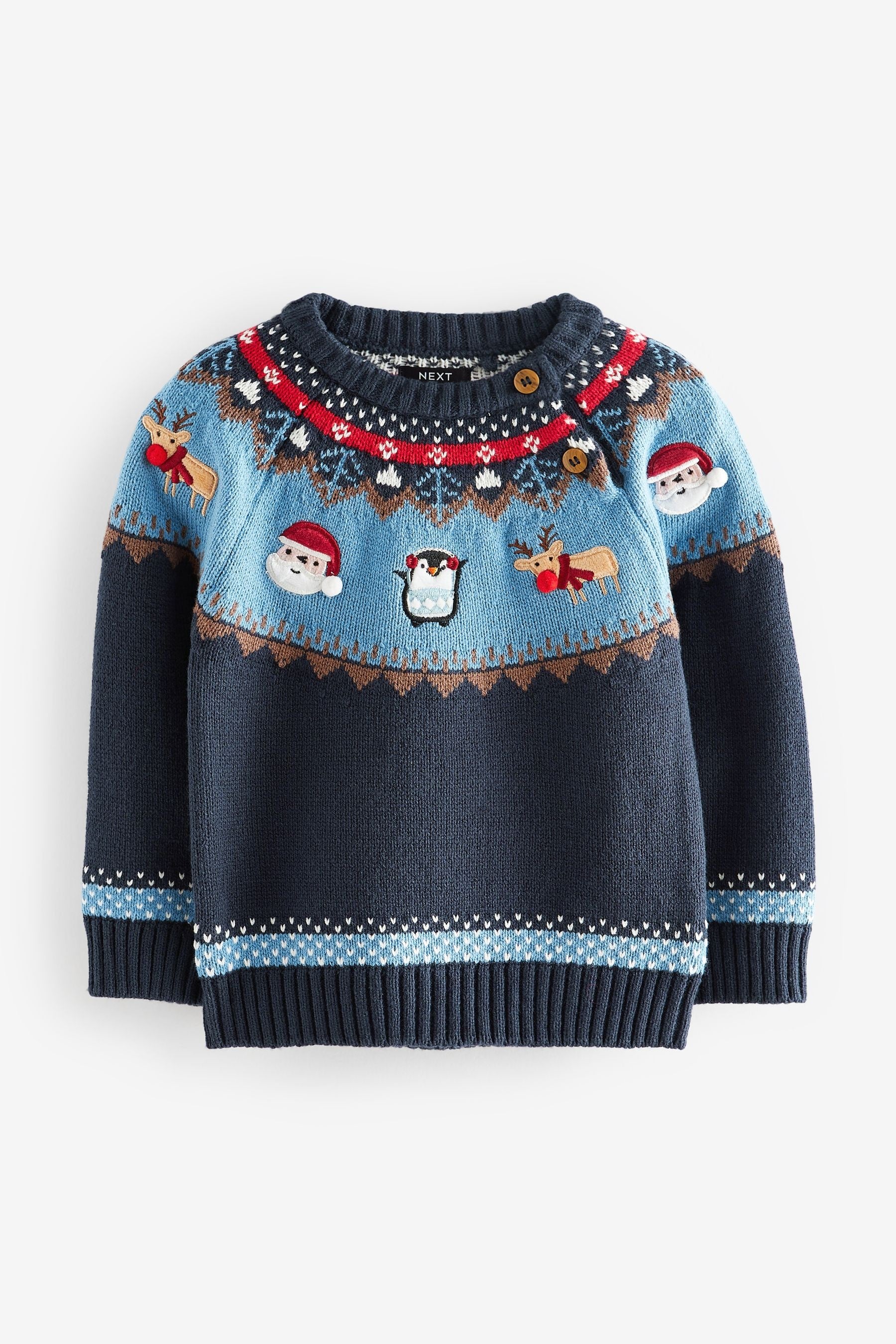 Blue Fairisle Pattern Knitted Christmas Jumper (3mths-7yrs)