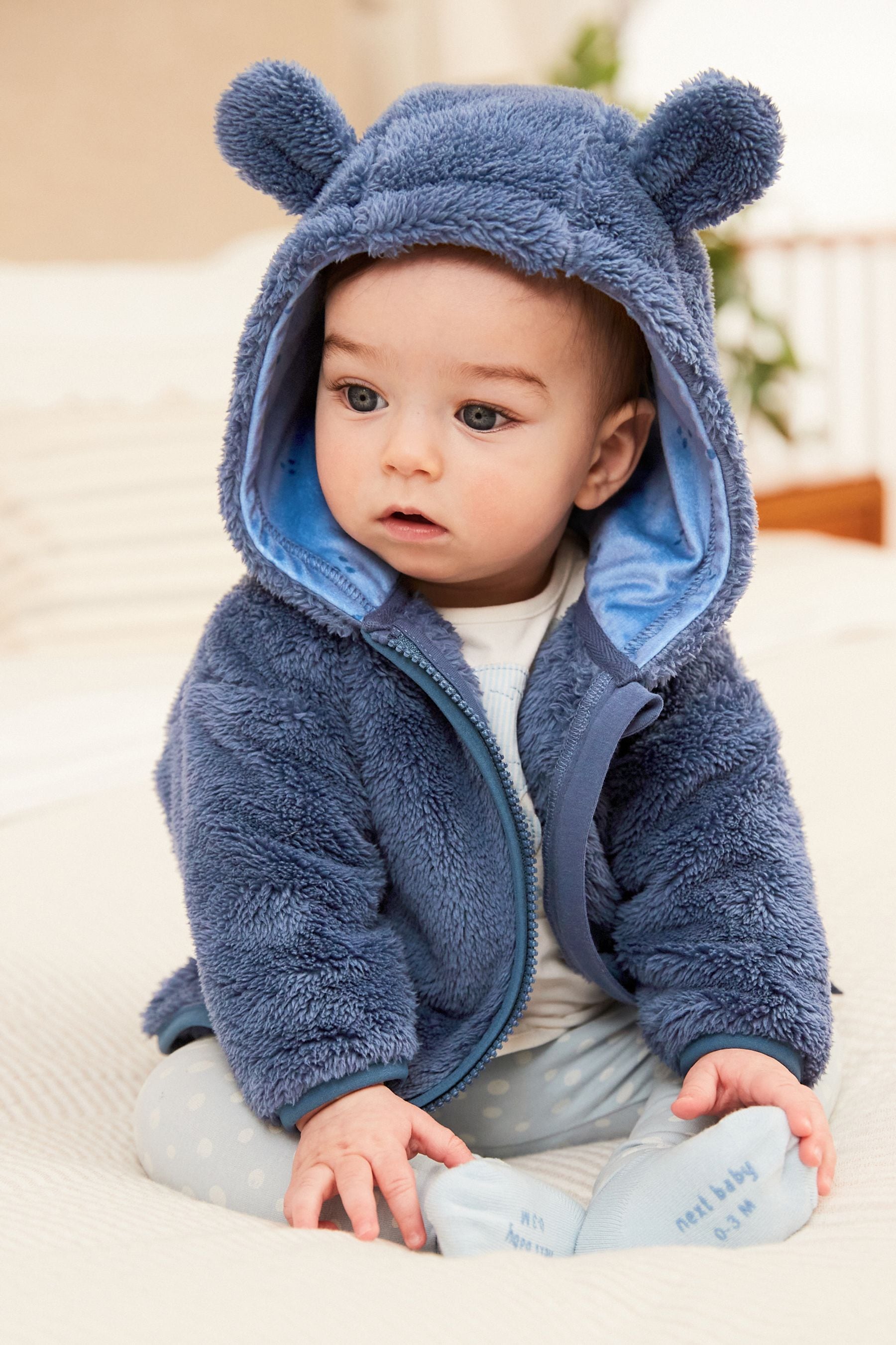 Navy Cosy Teddy Borg Fleece Bear Baby Jacket (0-18mths)