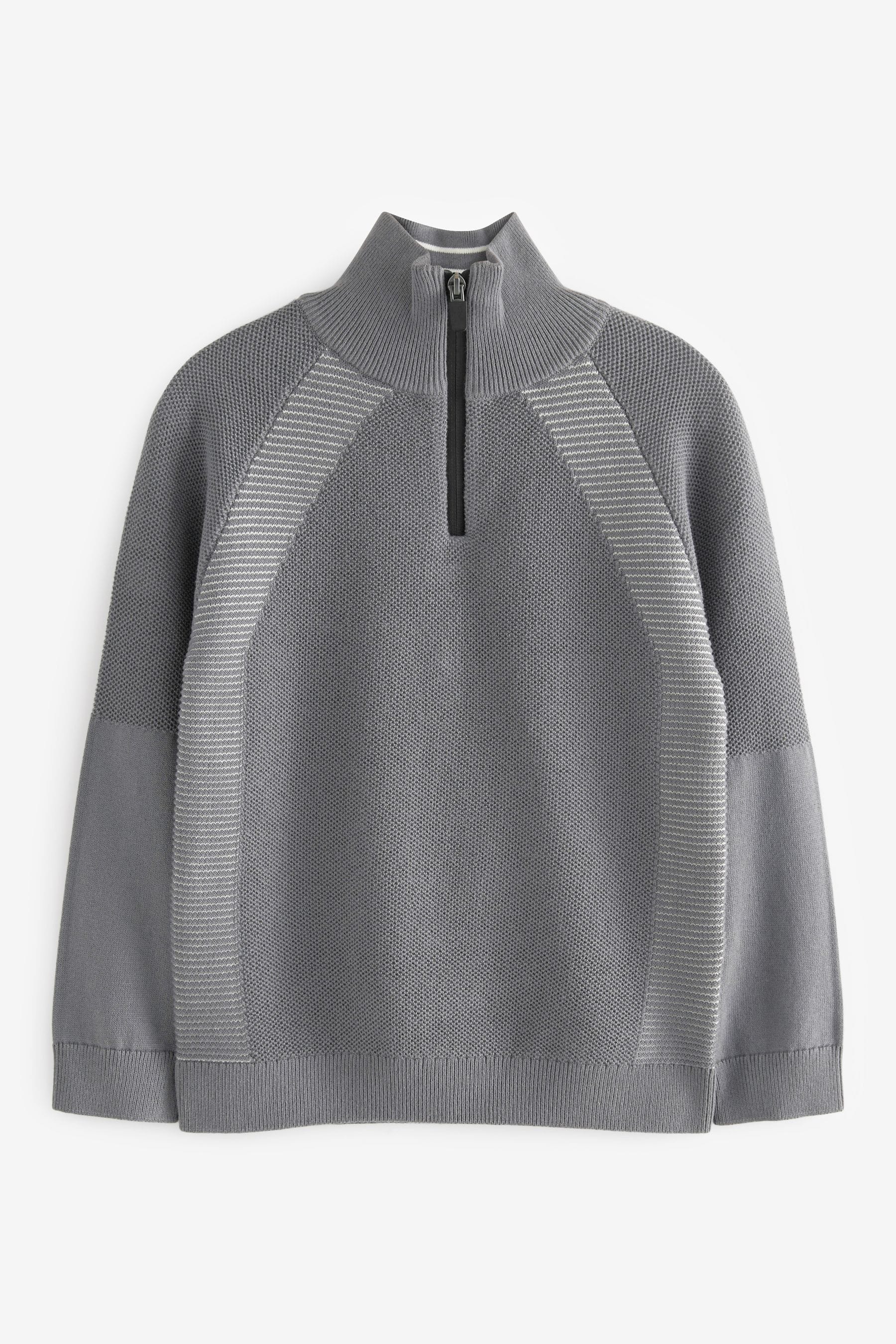 Grey Zip Neck Textured Raglan Jumper (3-16yrs)