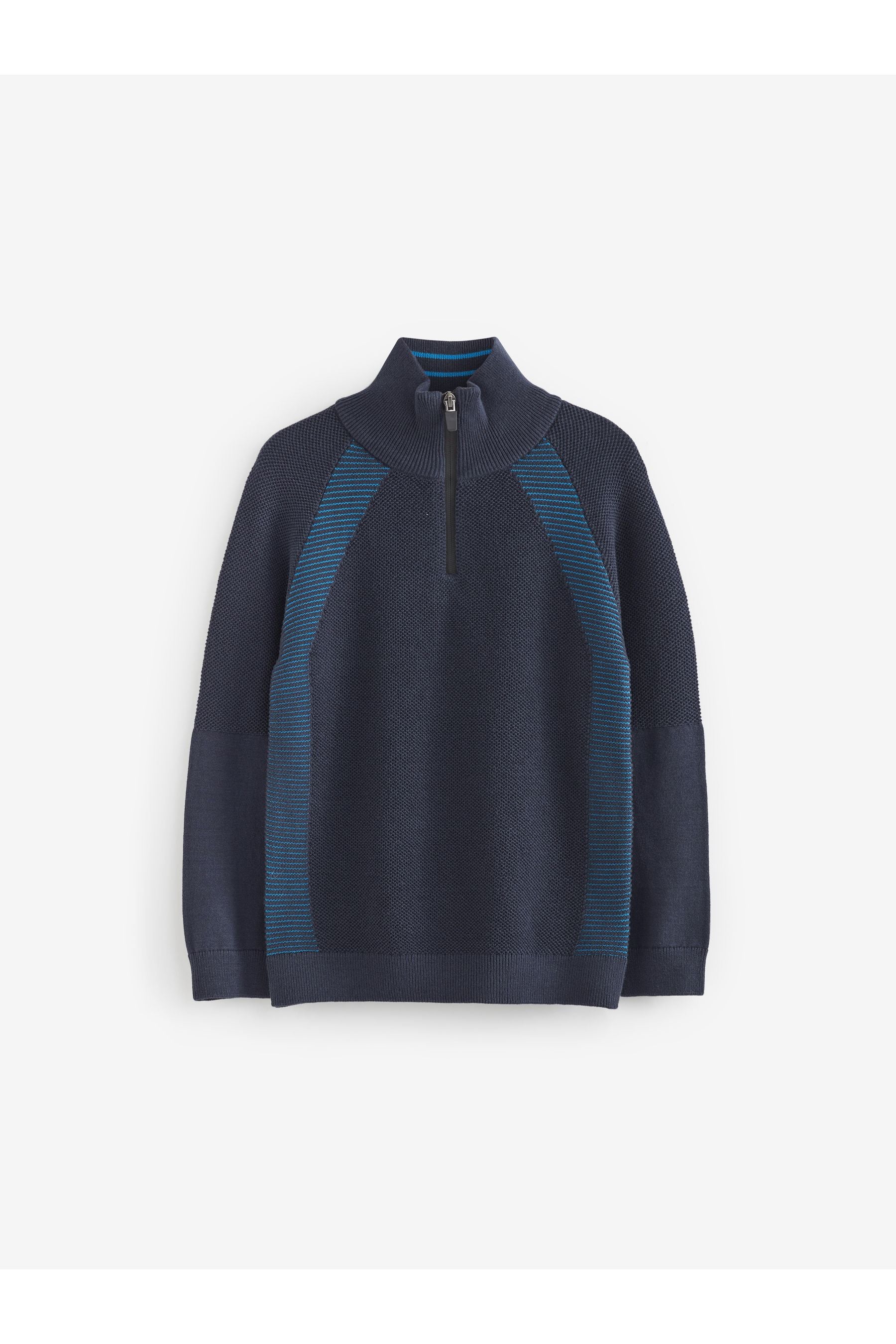 Navy Zip Neck Textured Raglan Jumper (3-16yrs)