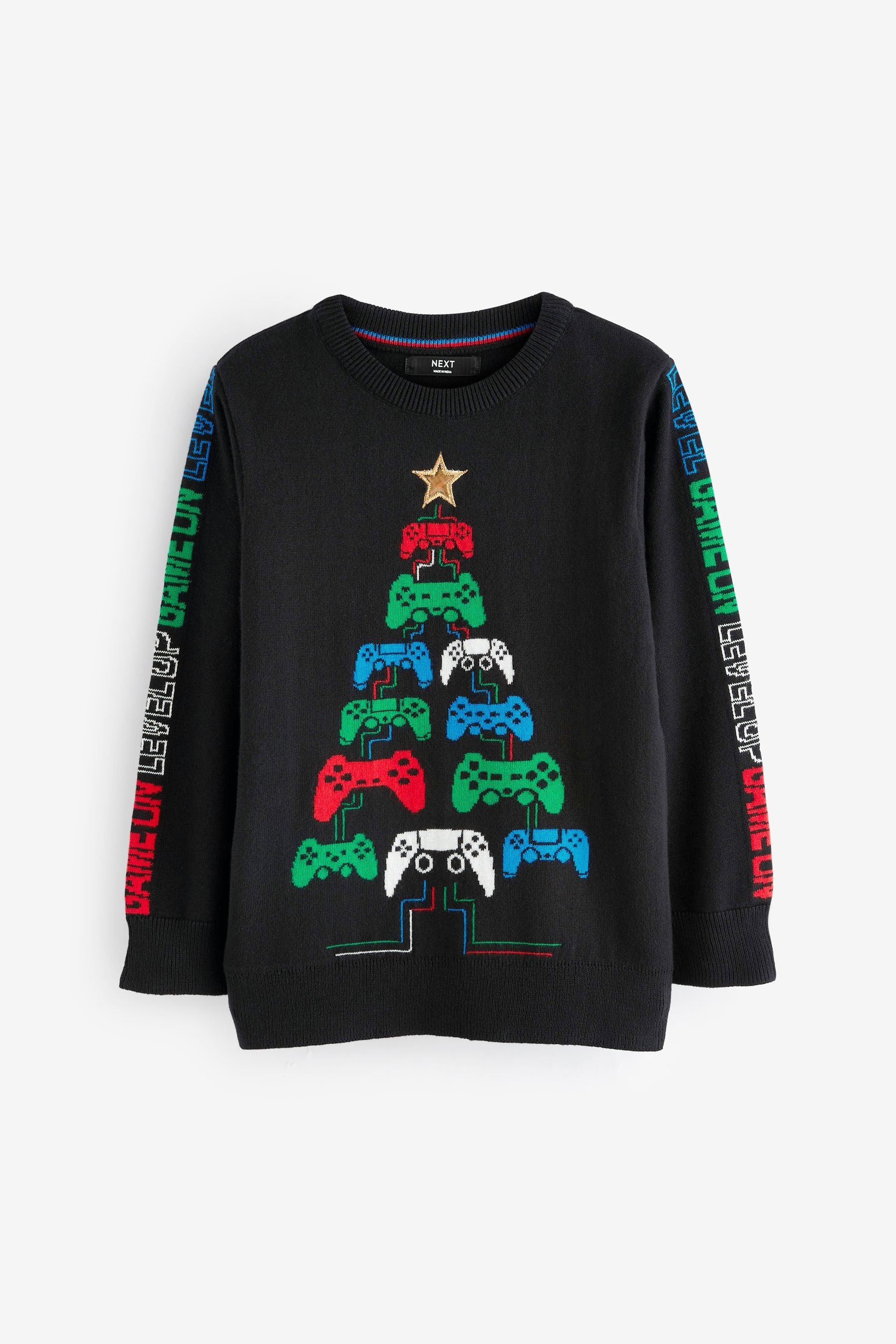 Black Gaming Tree Knitted Christmas Jumper (3-16yrs)