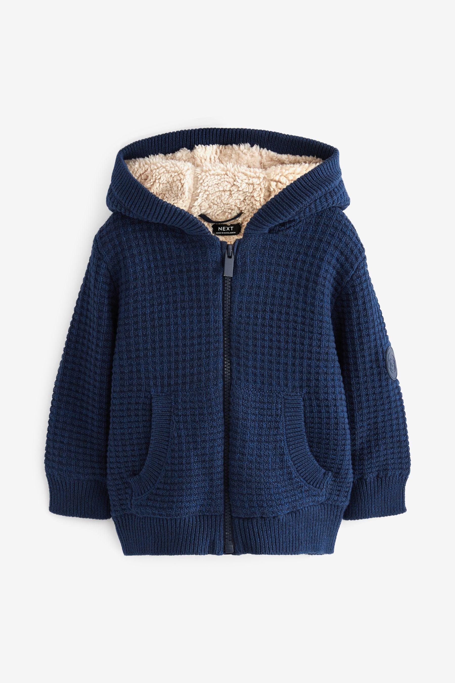 Navy Blue Borg Lined Hooded Cardigan (3mths-7yrs)