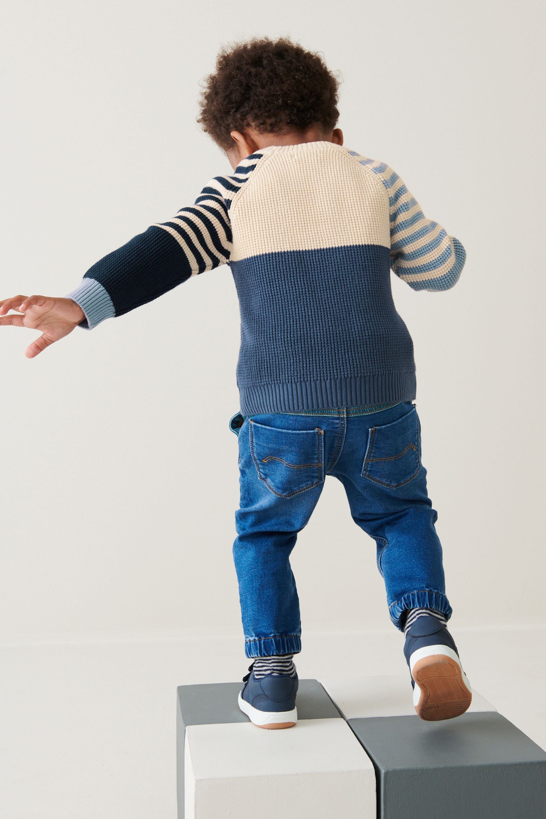 Navy Blue Fire Engine Colourblock Knitted Crew (3mths-7yrs)