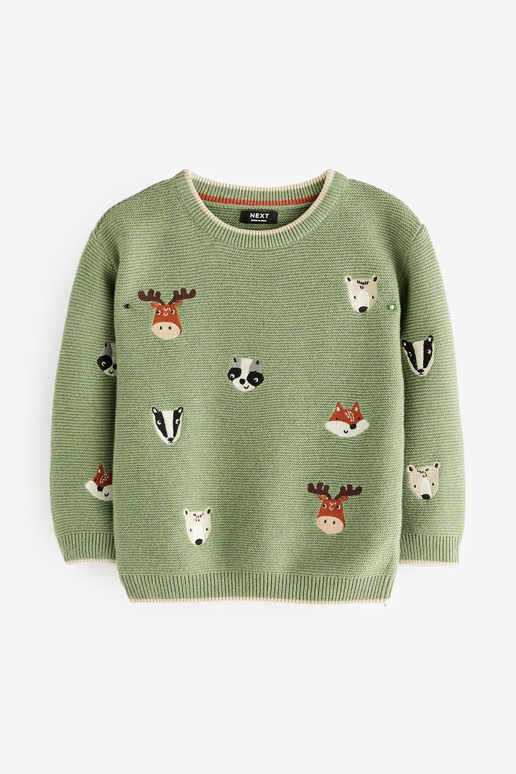 Green Woodland Animals Animal Character Crew Jumper (3mths-7yrs)