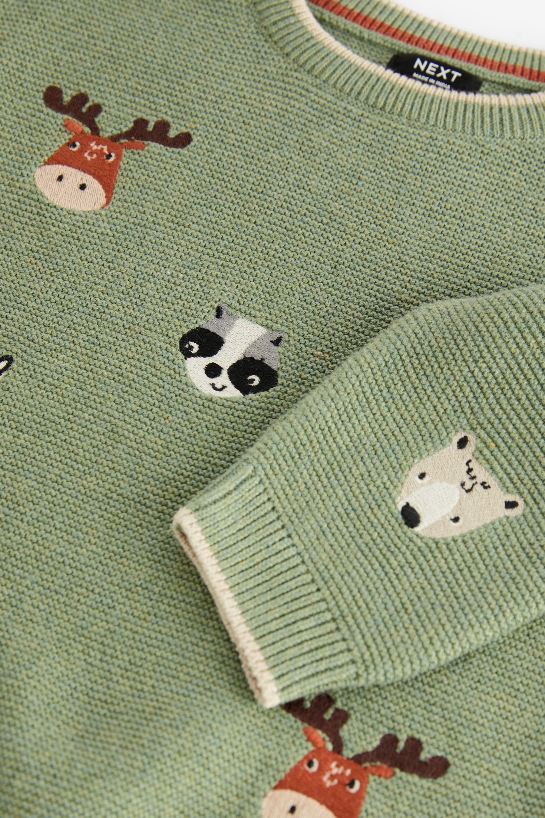 Green Woodland Animals Animal Character Crew Jumper (3mths-7yrs)