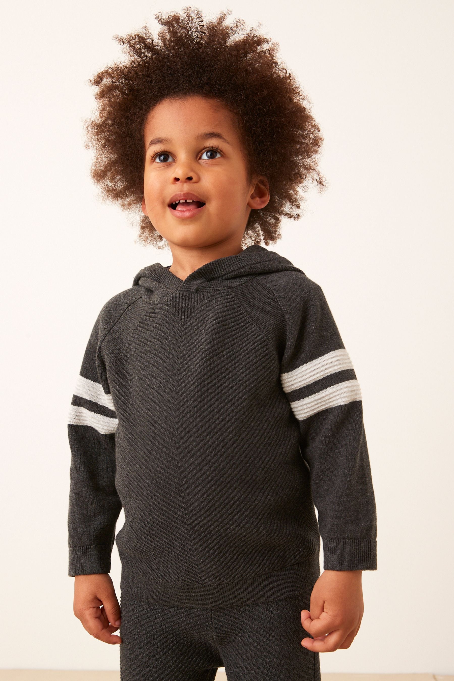 Charcoal Grey Knitted Textured Hoodie and Joggers Set (3mths-7yrs)