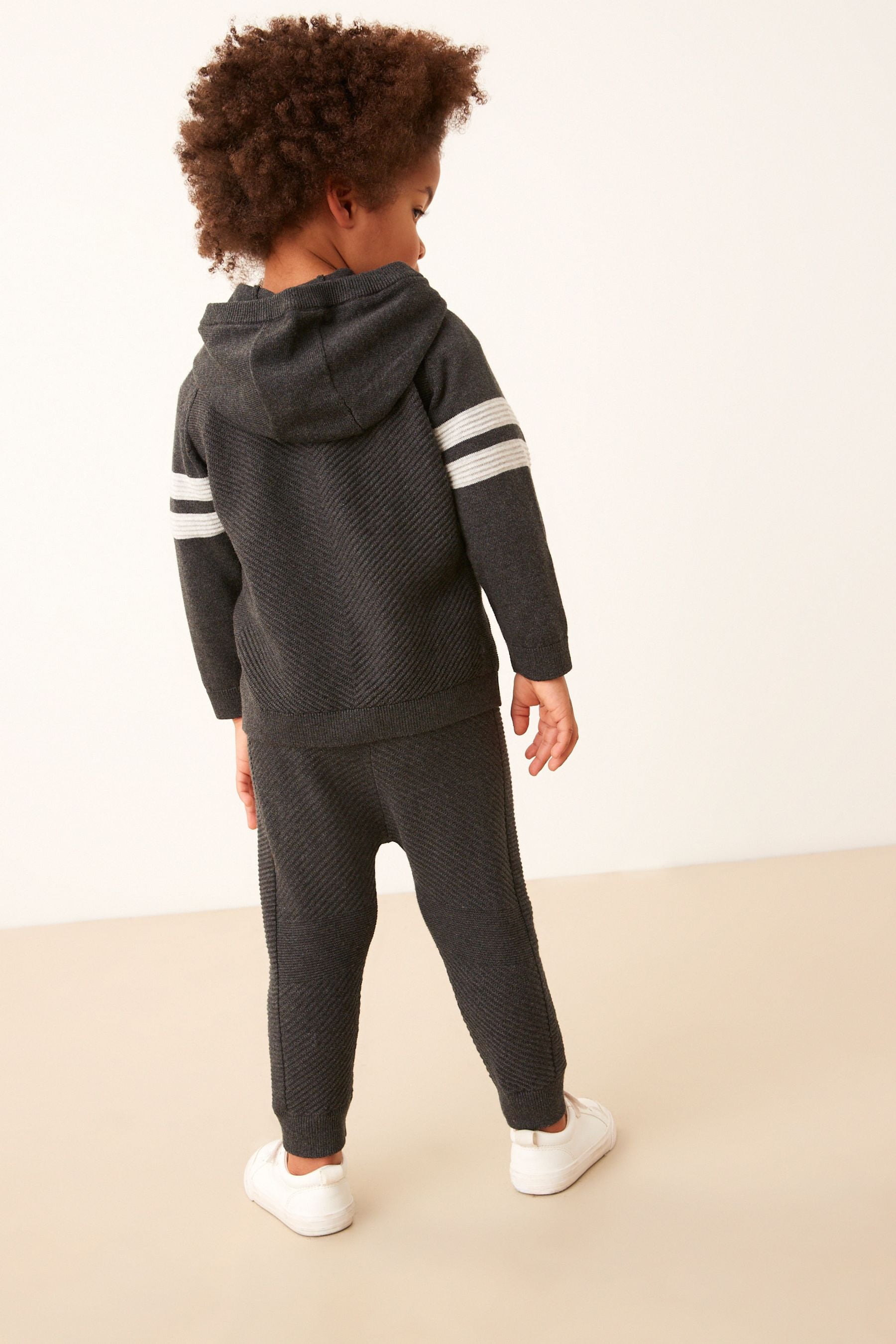 Charcoal Grey Knitted Textured Hoodie and Joggers Set (3mths-7yrs)