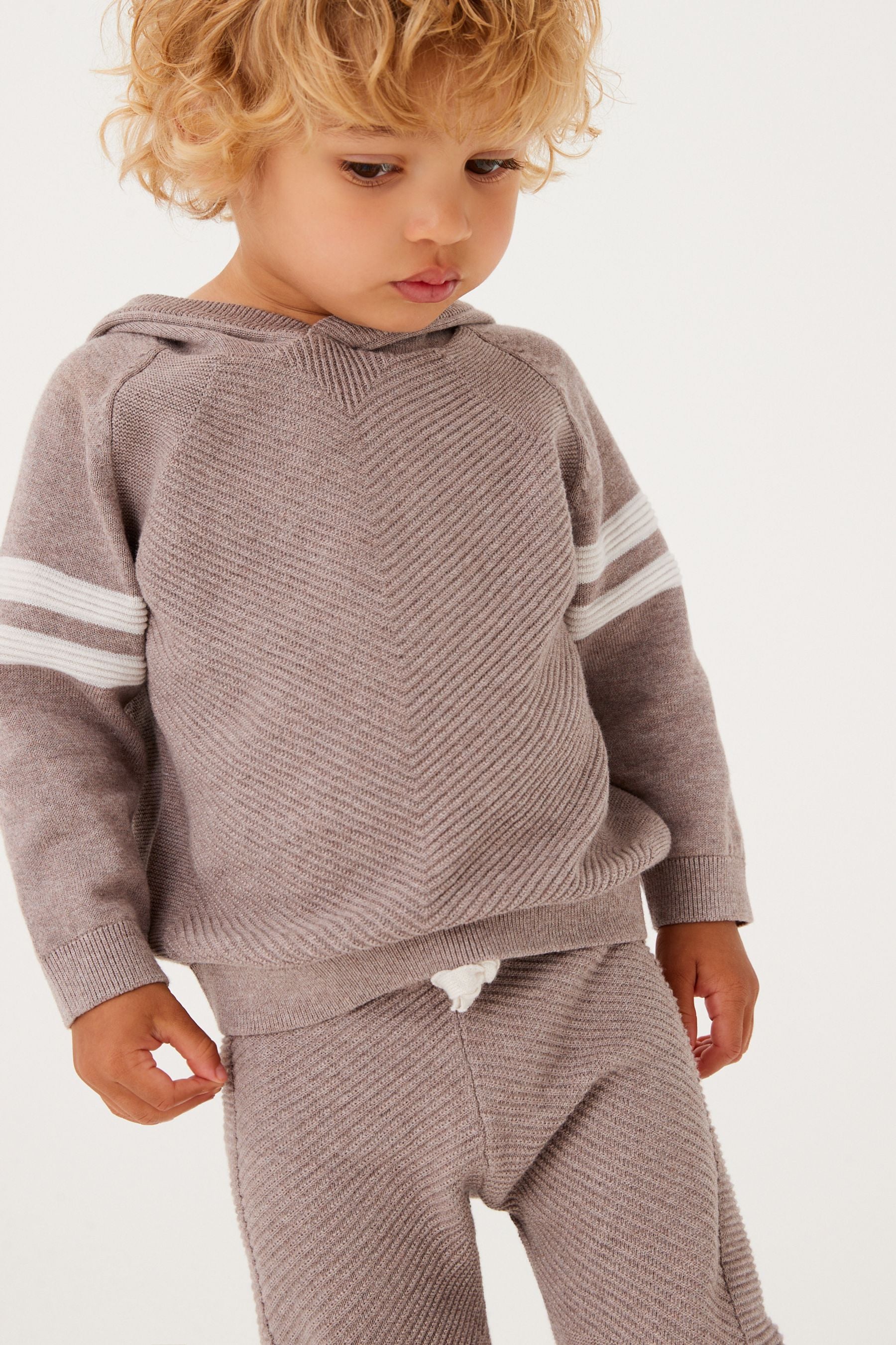 Taupe Brown Knitted Textured Hoodie and Joggers Set (3mths-7yrs)