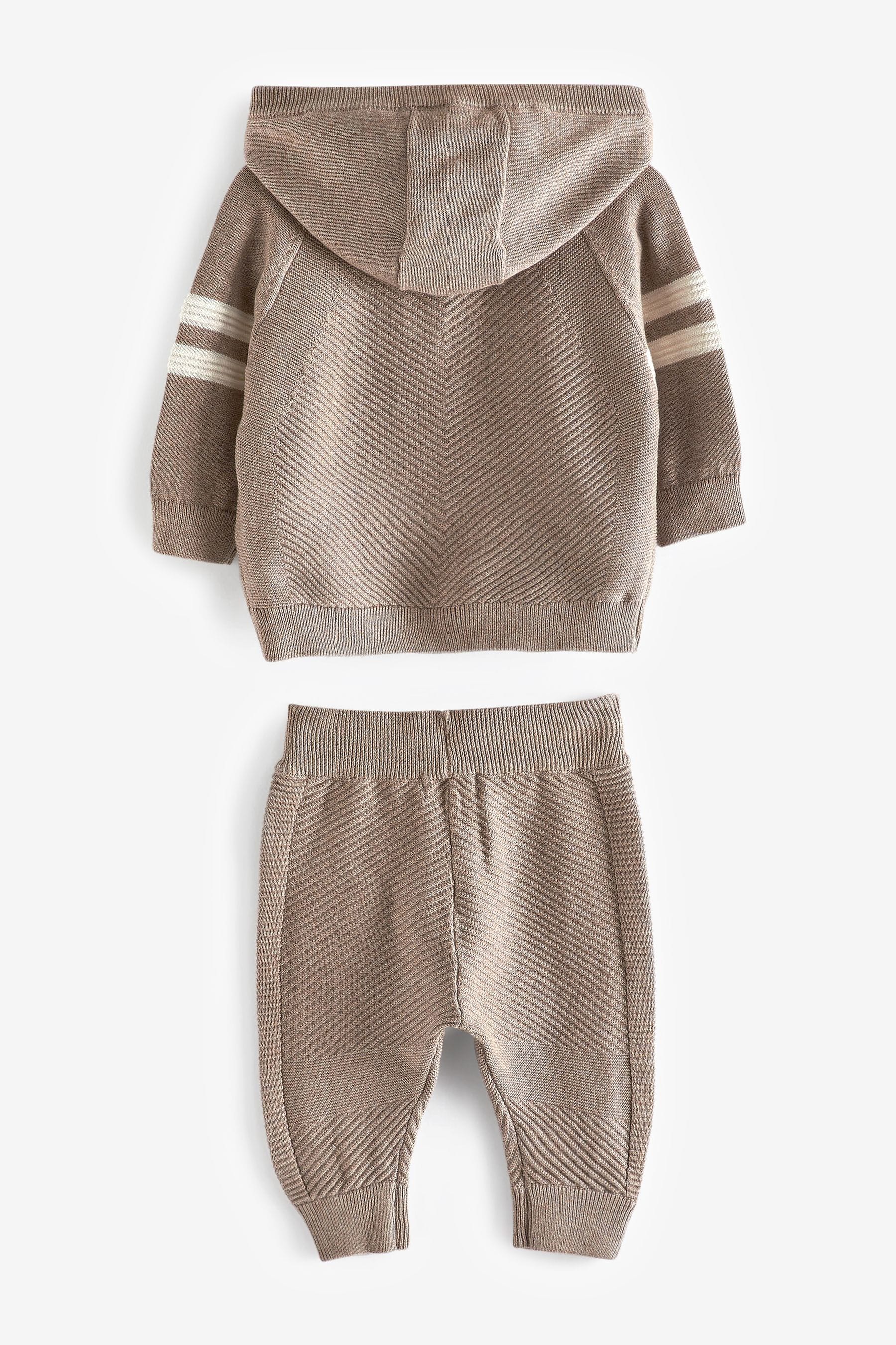 Taupe Brown Knitted Textured Hoodie and Joggers Set (3mths-7yrs)