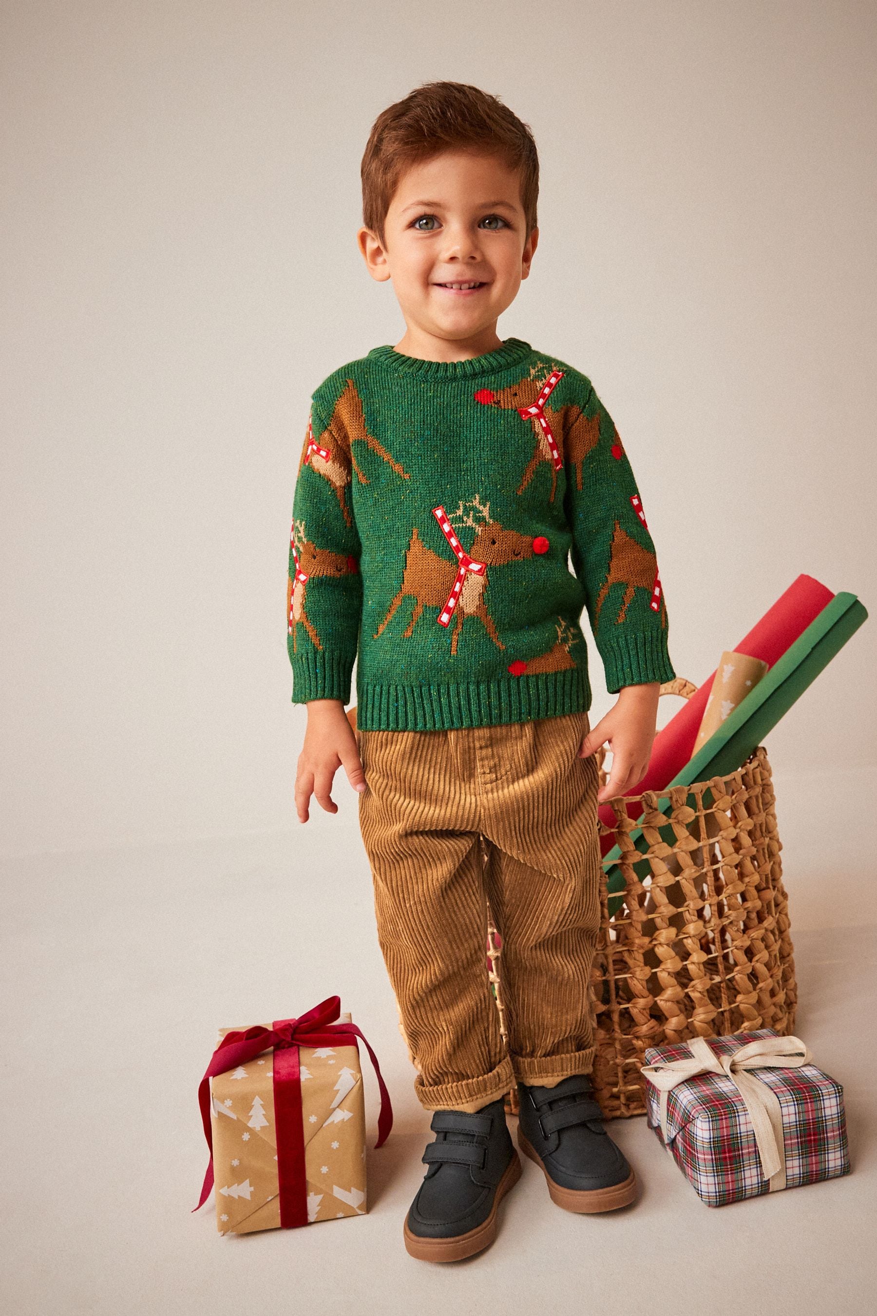 Green Reindeer Knitted Christmas Jumper (3mths-7yrs)