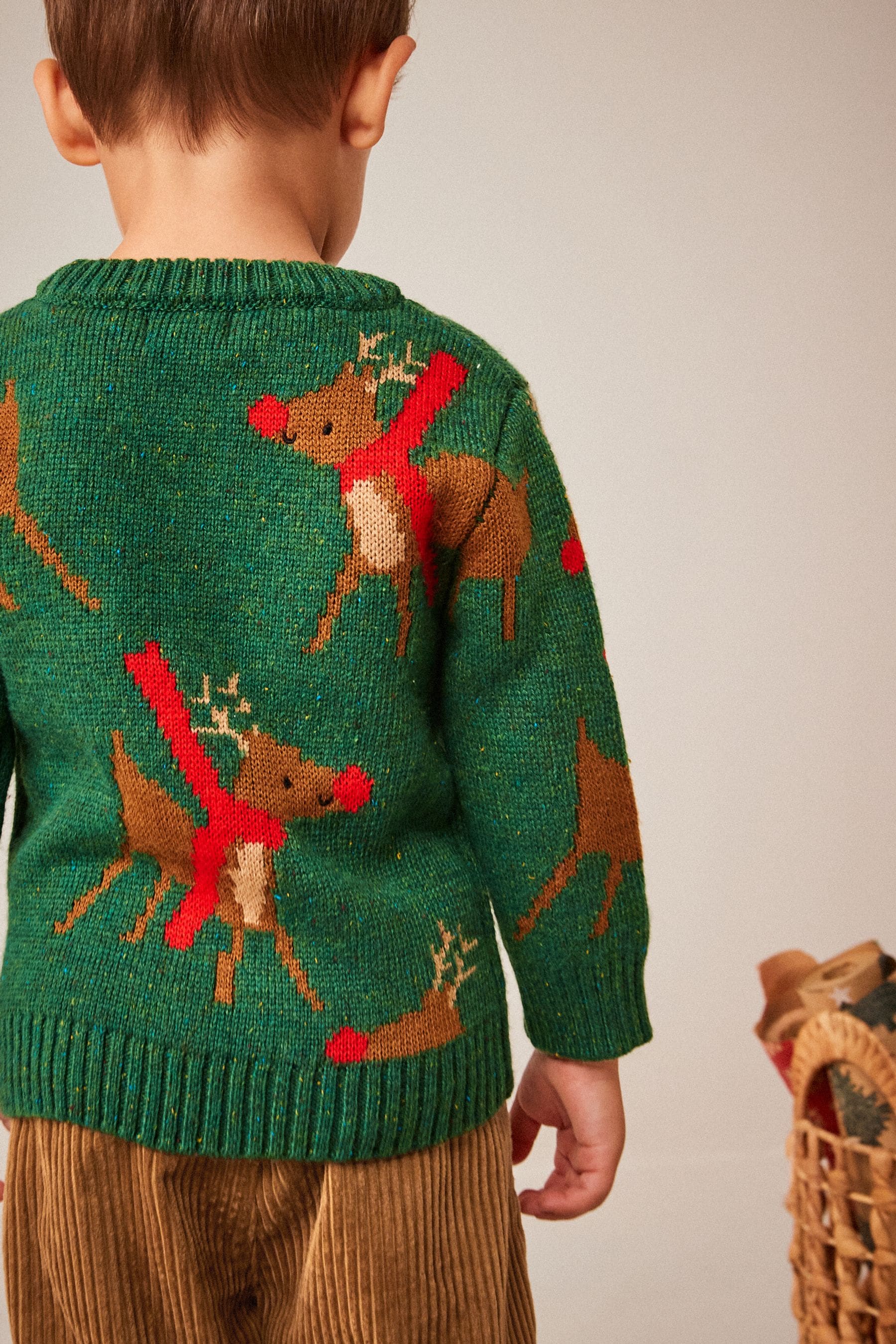 Green Reindeer Knitted Christmas Jumper (3mths-7yrs)