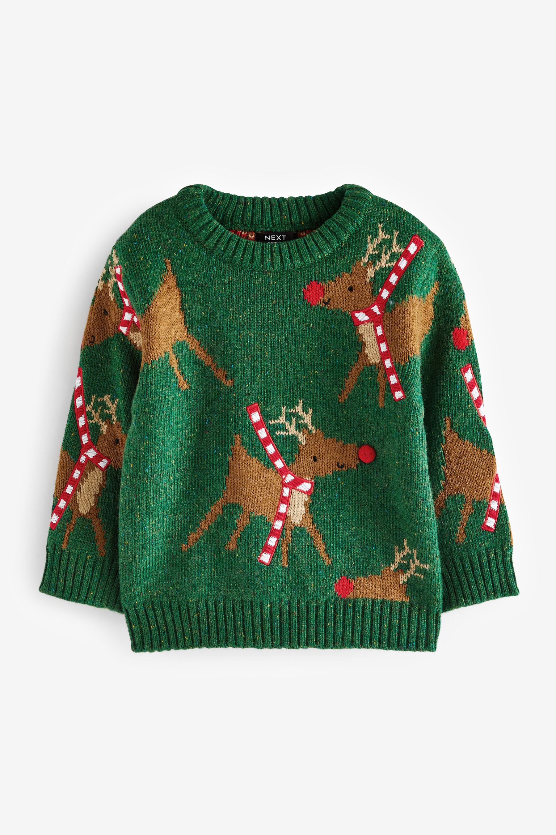 Green Reindeer Knitted Christmas Jumper (3mths-7yrs)