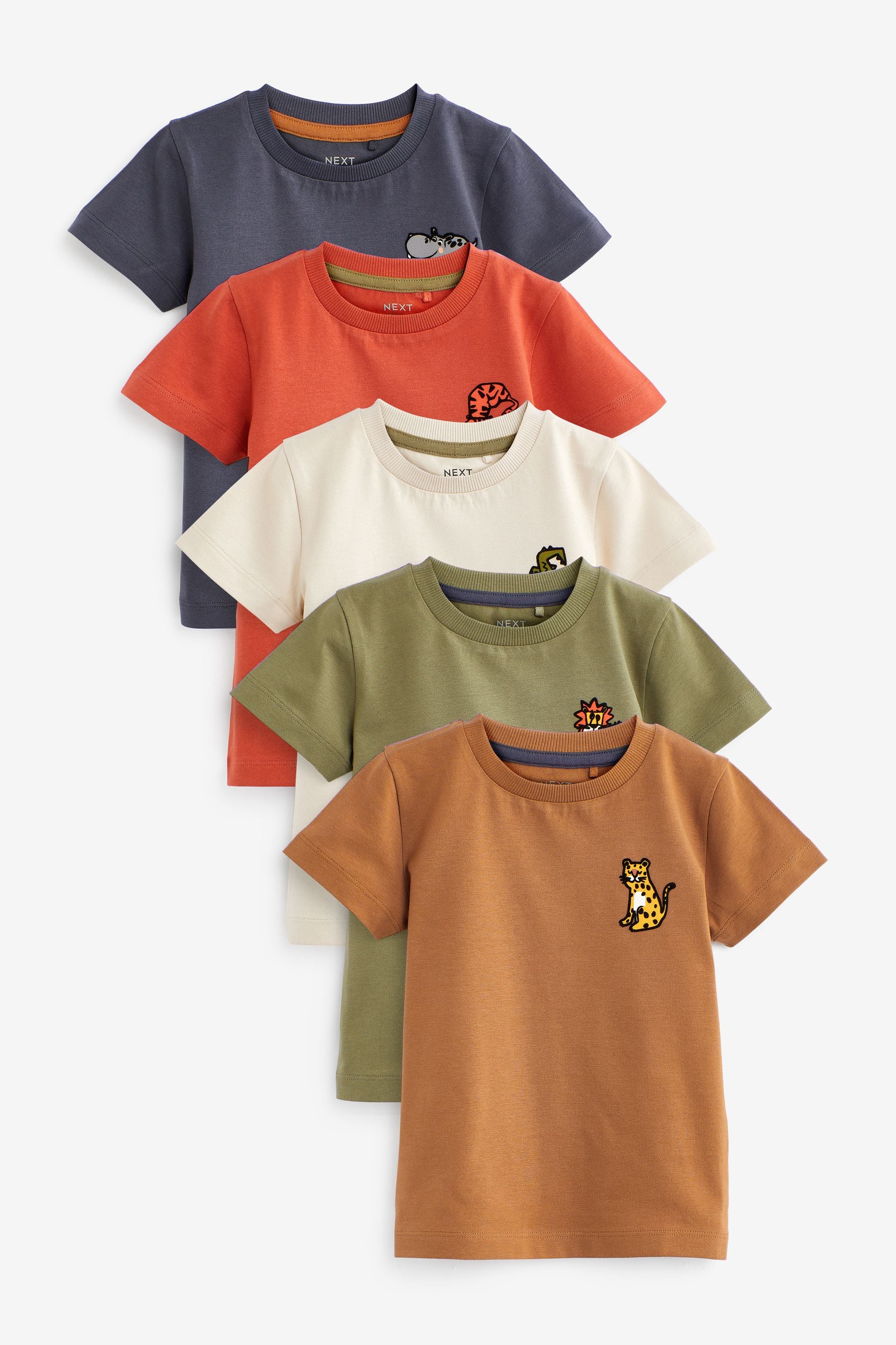 Navy Blue/Khaki Green Short Sleeve T-Shirts 5 Pack (3mths-7yrs)