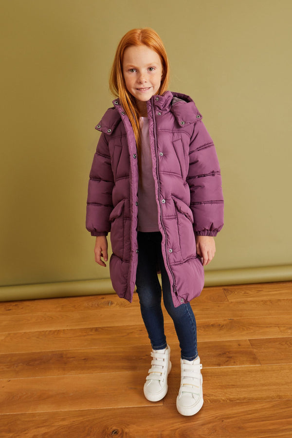 Purple Shower Resistant Double Stitch Padded Coat (3-16yrs)