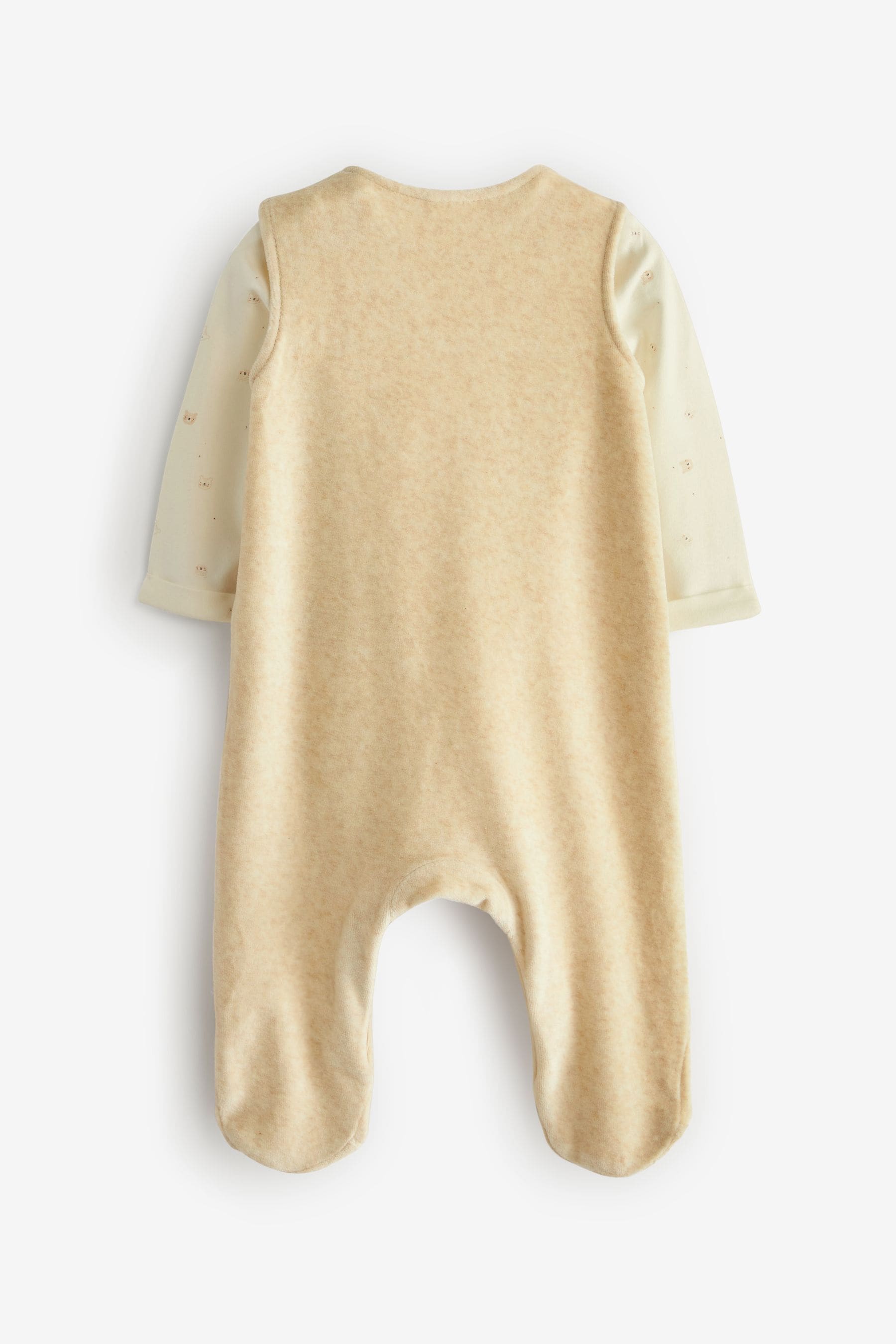 Neutral Bear Velour Baby Dungaree And Bodysuit (0-9mths)