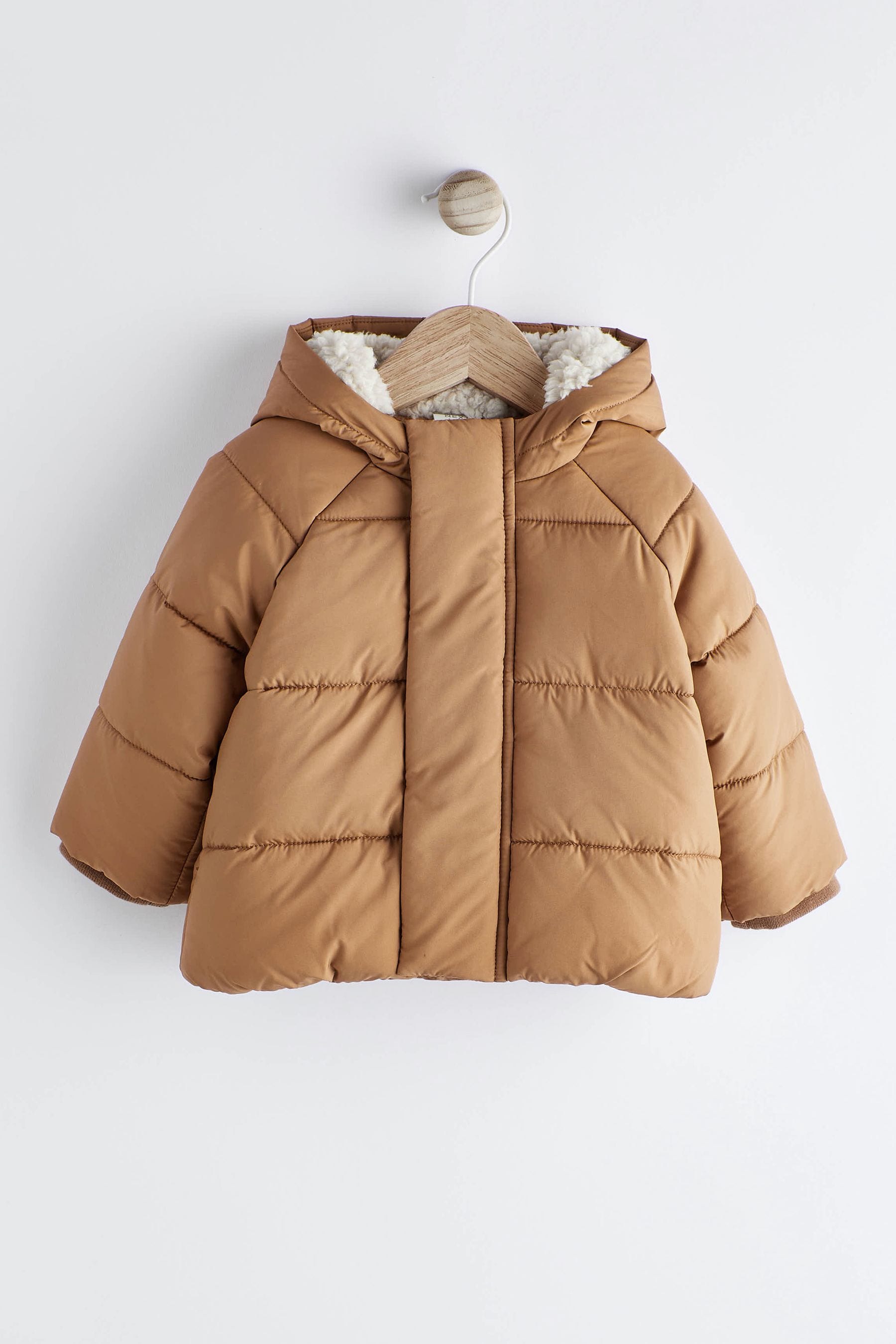 Tan Brown Hooded Baby Puffer Jacket (0mths-2yrs)