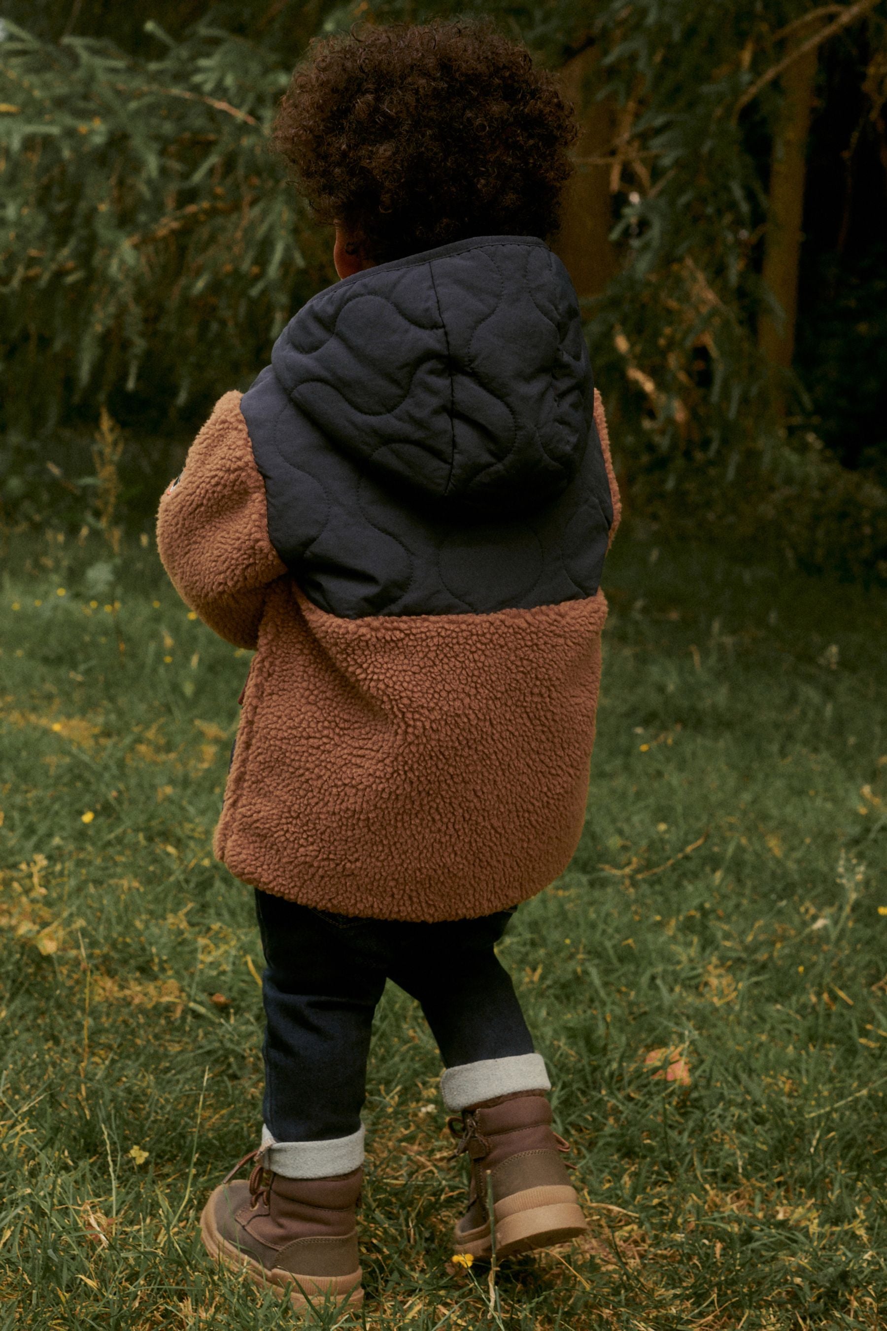 Brown Colourblock Teddy Borg Fleece Jacket (3mths-7yrs)