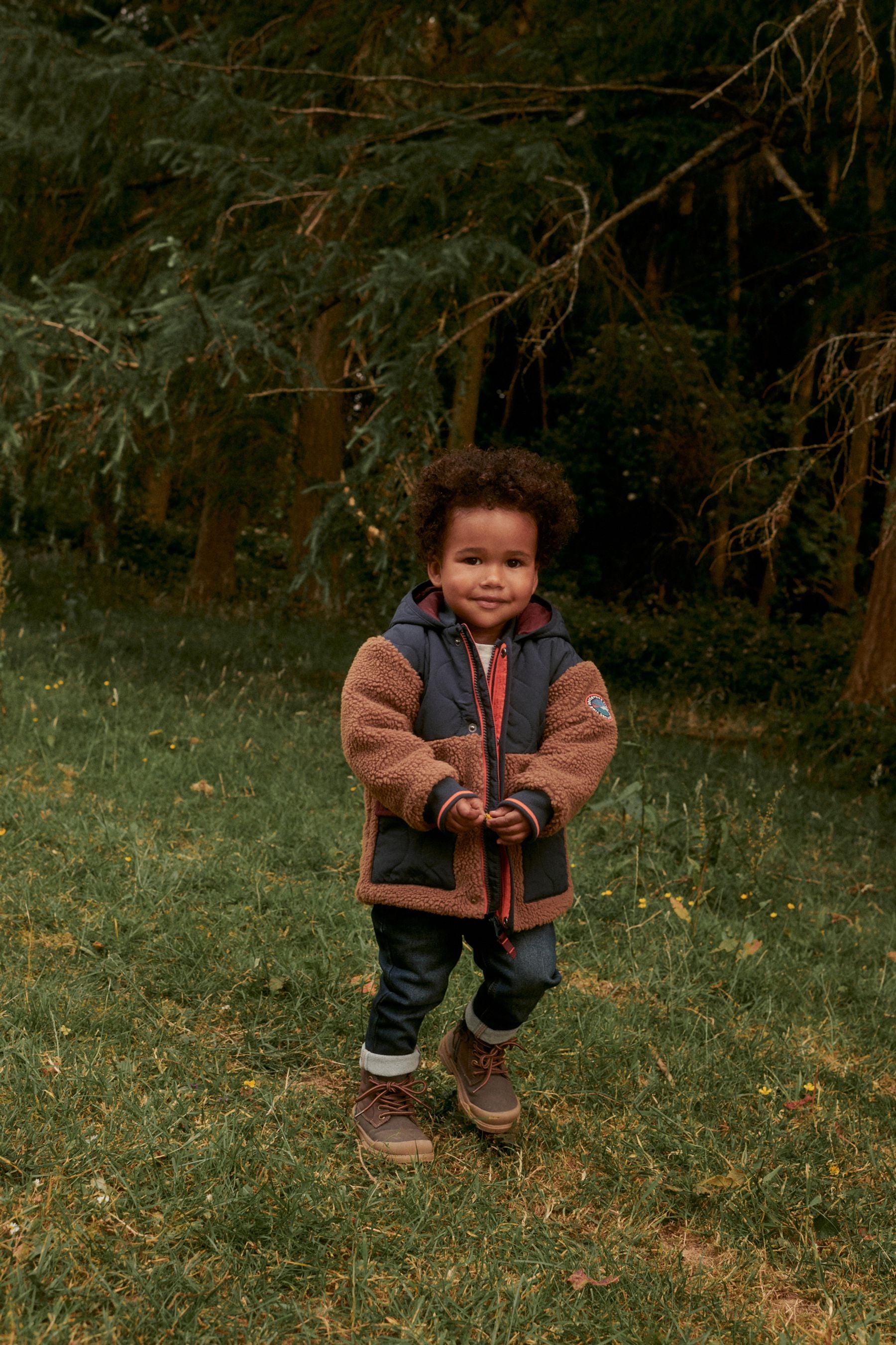 Brown Colourblock Teddy Borg Fleece Jacket (3mths-7yrs)