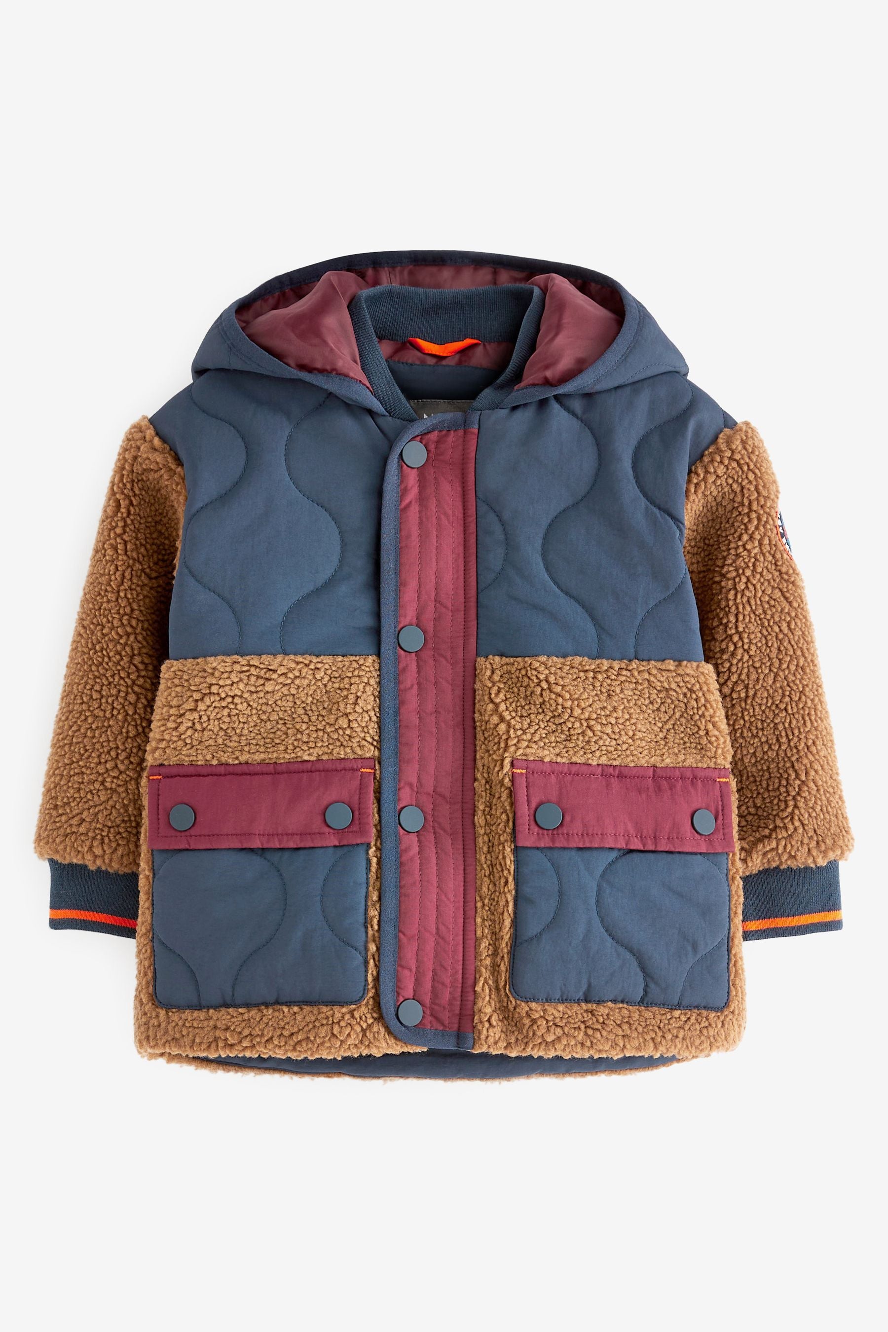 Brown Colourblock Teddy Borg Fleece Jacket (3mths-7yrs)