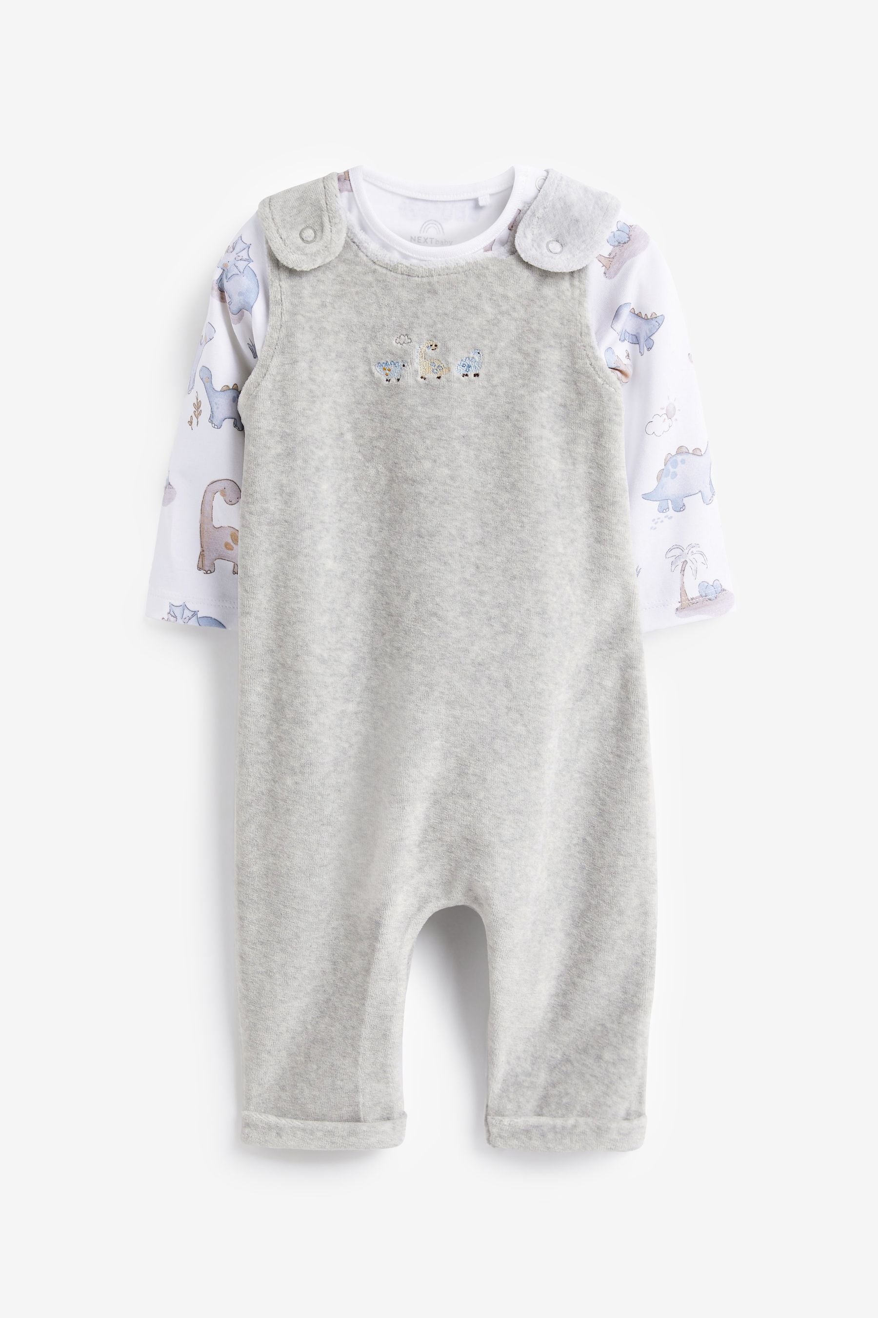 Grey Baby Velour Dungarees And Jersey Bodysuit Set (0mths-2yrs)