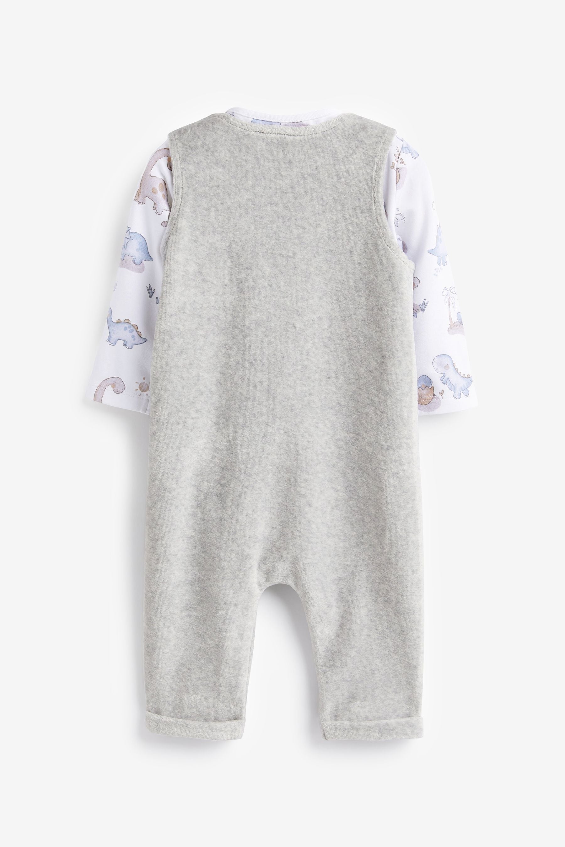 Grey Baby Velour Dungarees And Jersey Bodysuit Set (0mths-2yrs)