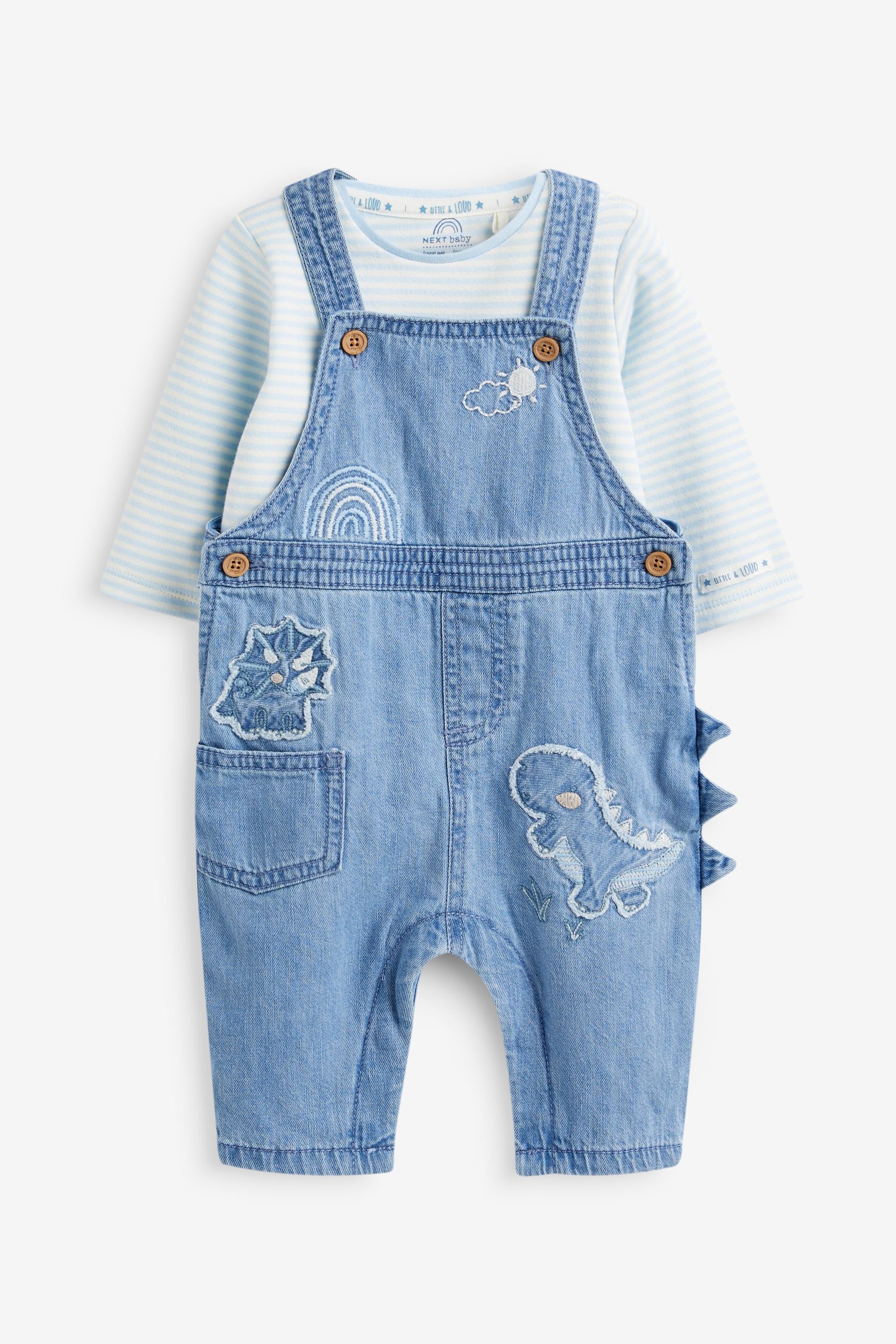 Blue Baby Appliqué Denim Dungarees And Jersey Bodysuit Set (0mths-2yrs)