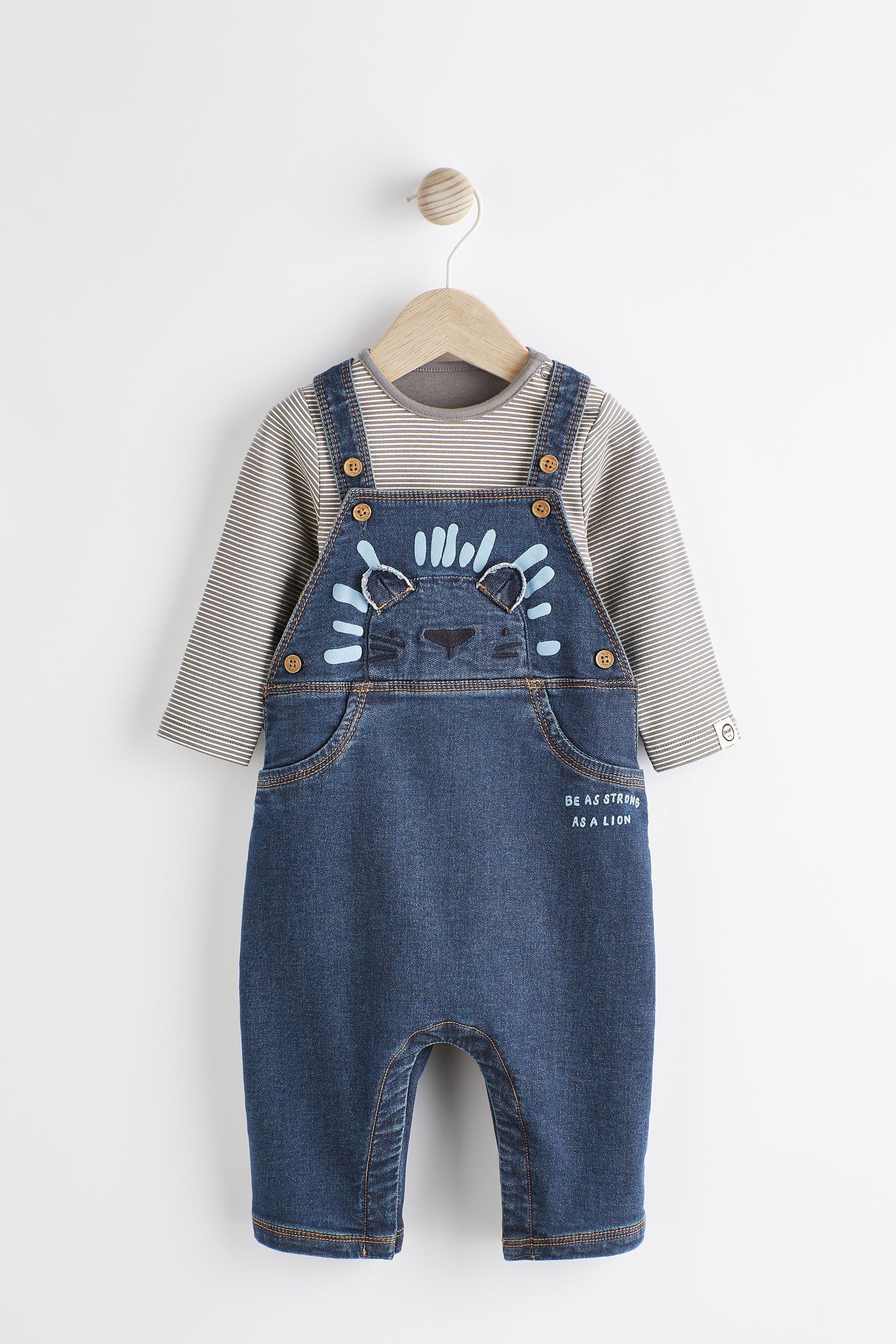 Dark Denim Blue Baby Appliquééé Denim Dungarees And Jersey Bodysuit Set (0mths-2yrs)