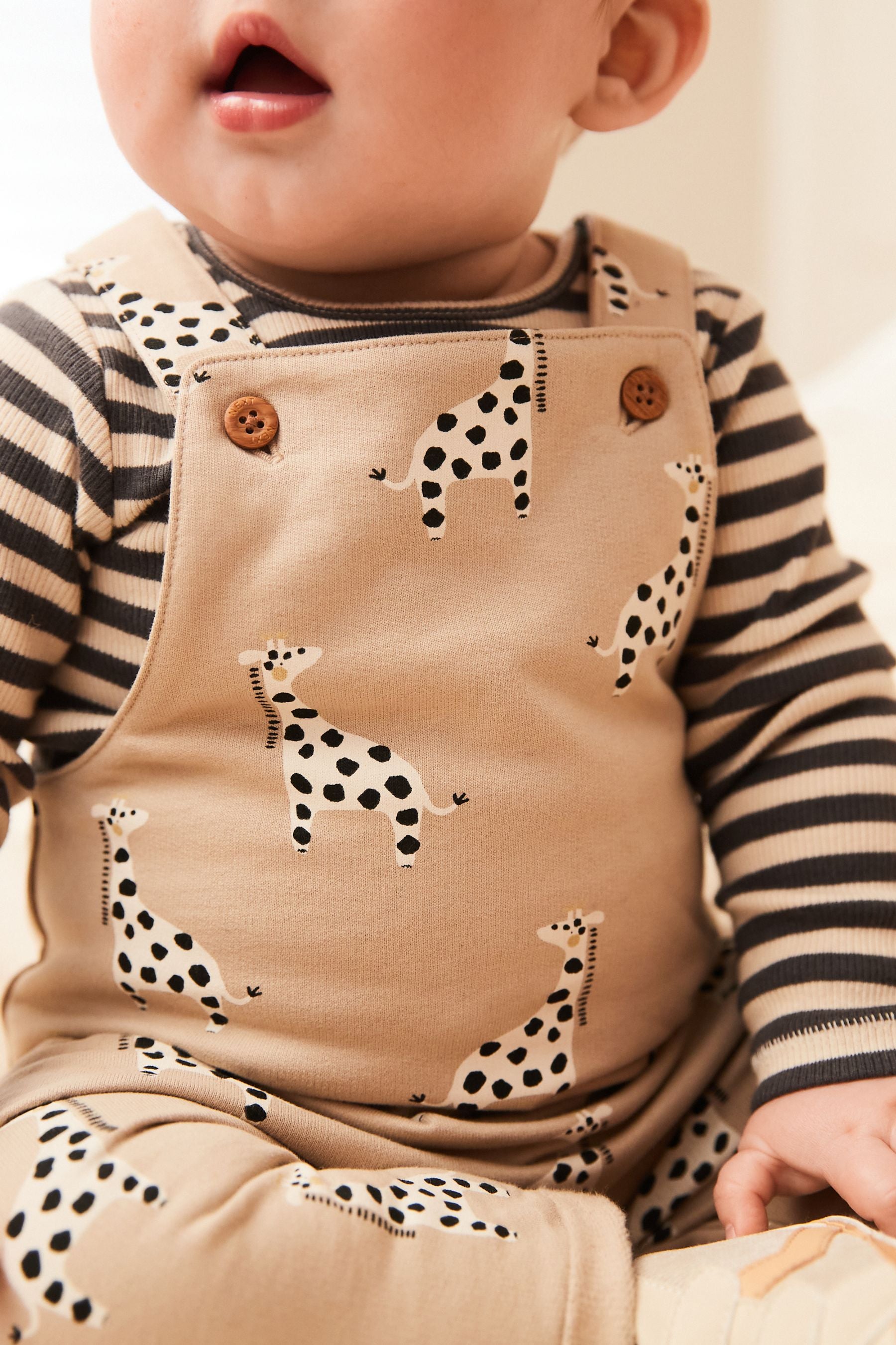 Neutral Baby Printed Dungarees And Jersey Bodysuit Set (0mths-2yrs)