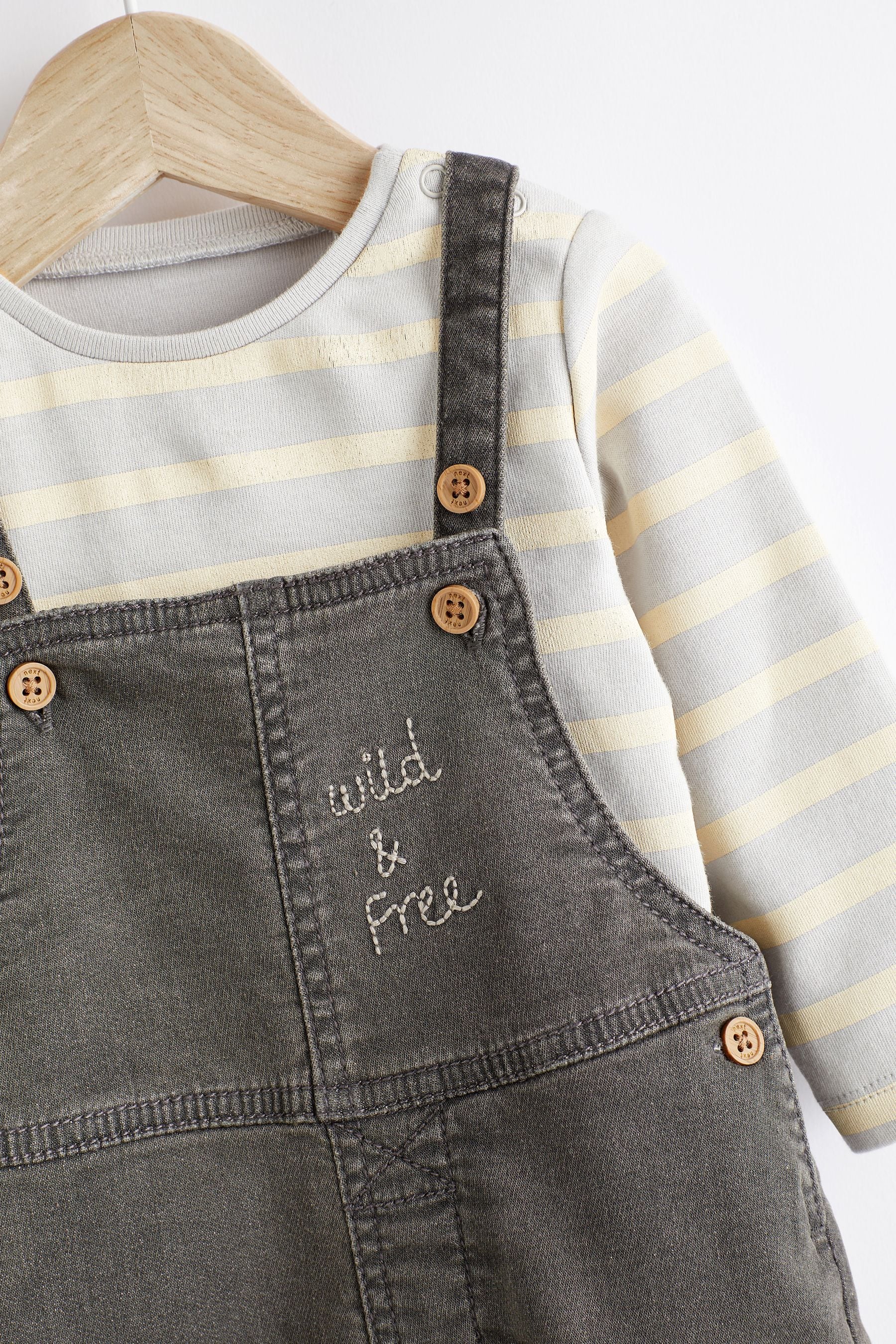 Charcoal Grey Baby Appliquééé Denim Dungarees And Jersey Bodysuit Set (0mths-2yrs)