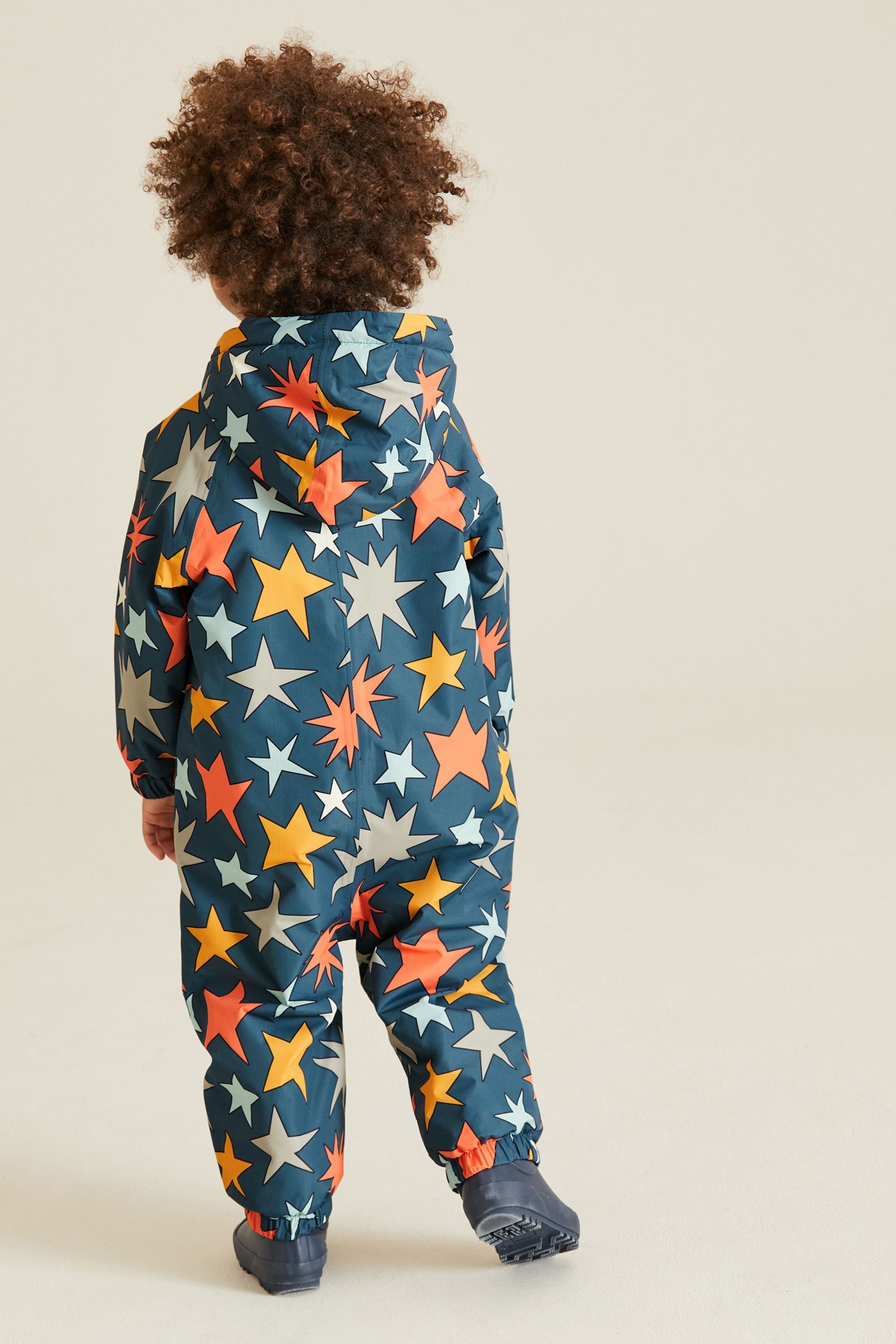 Navy Blue Star Waterproof Warm Padded Fleece Lined Puddlesuit (3mths-7yrs)