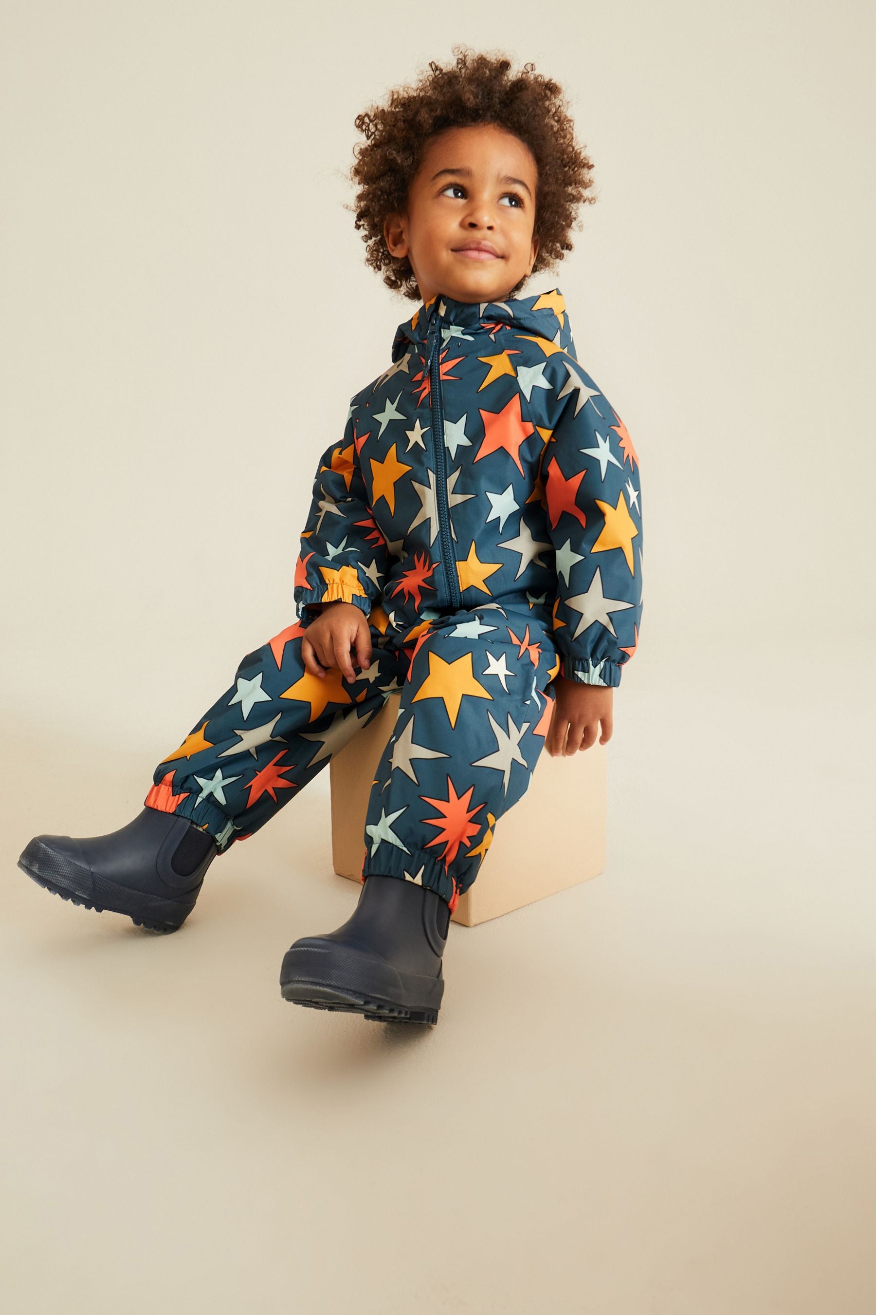 Navy Blue Star Waterproof Warm Padded Fleece Lined Puddlesuit (3mths-7yrs)