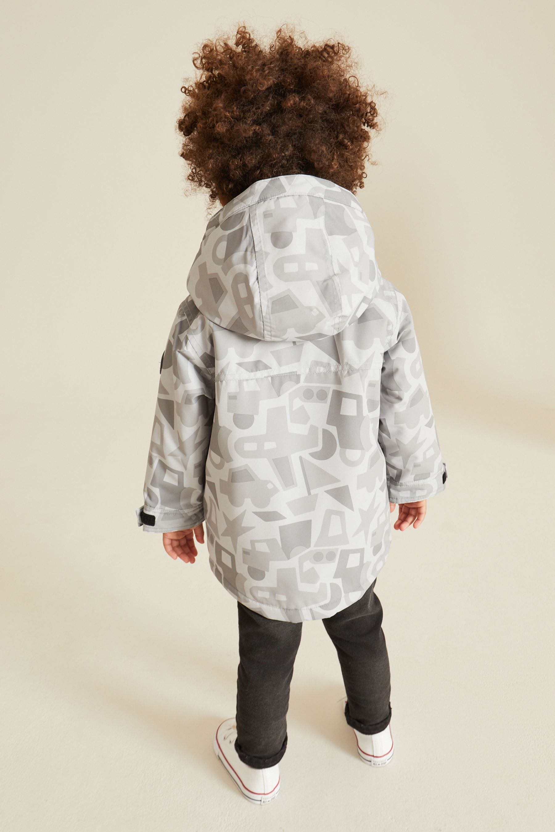 Neutral Printed Waterproof Teddy Borg Fleece Lined Coat (3mths-7yrs)