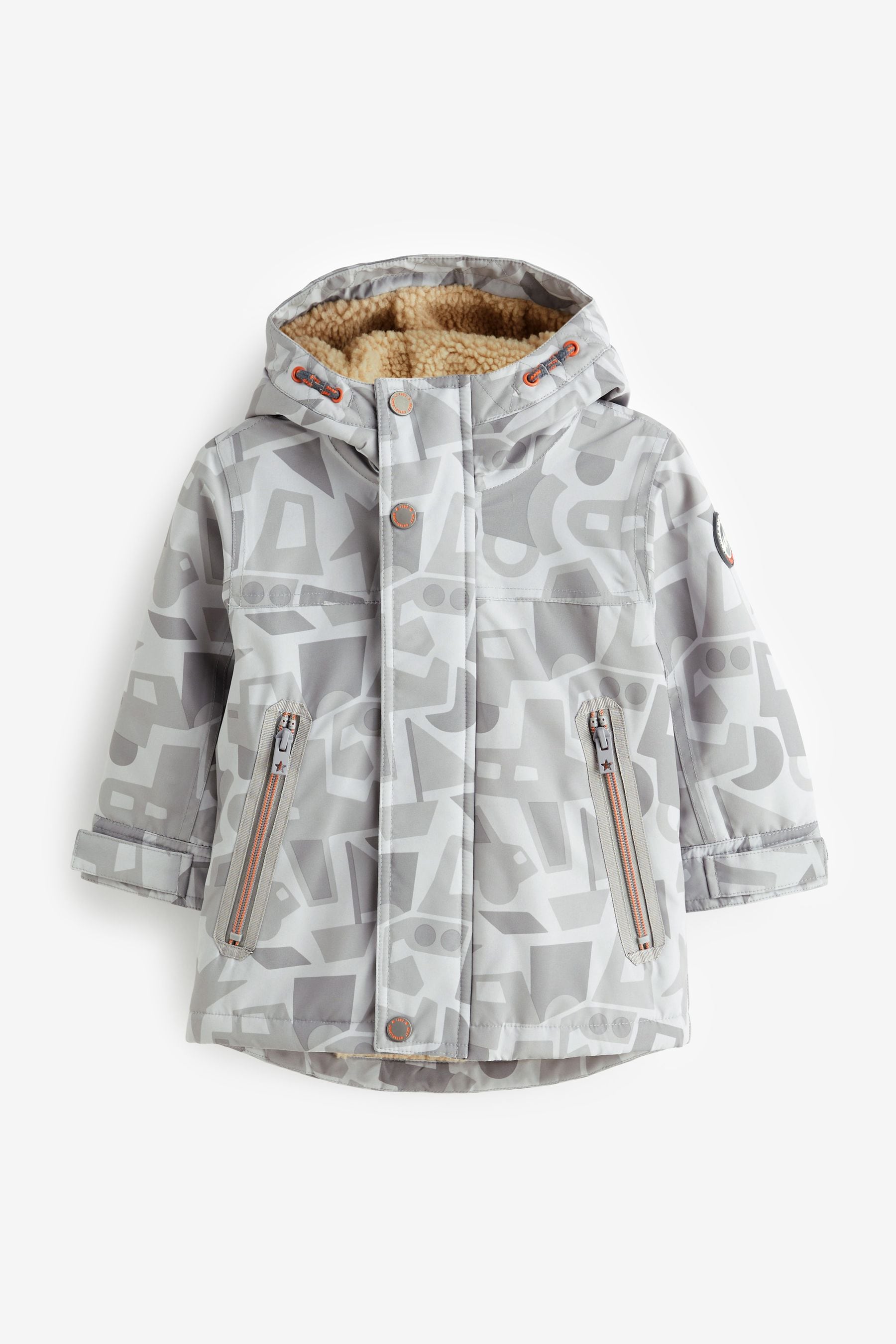 Neutral Printed Waterproof Teddy Borg Fleece Lined Coat (3mths-7yrs)