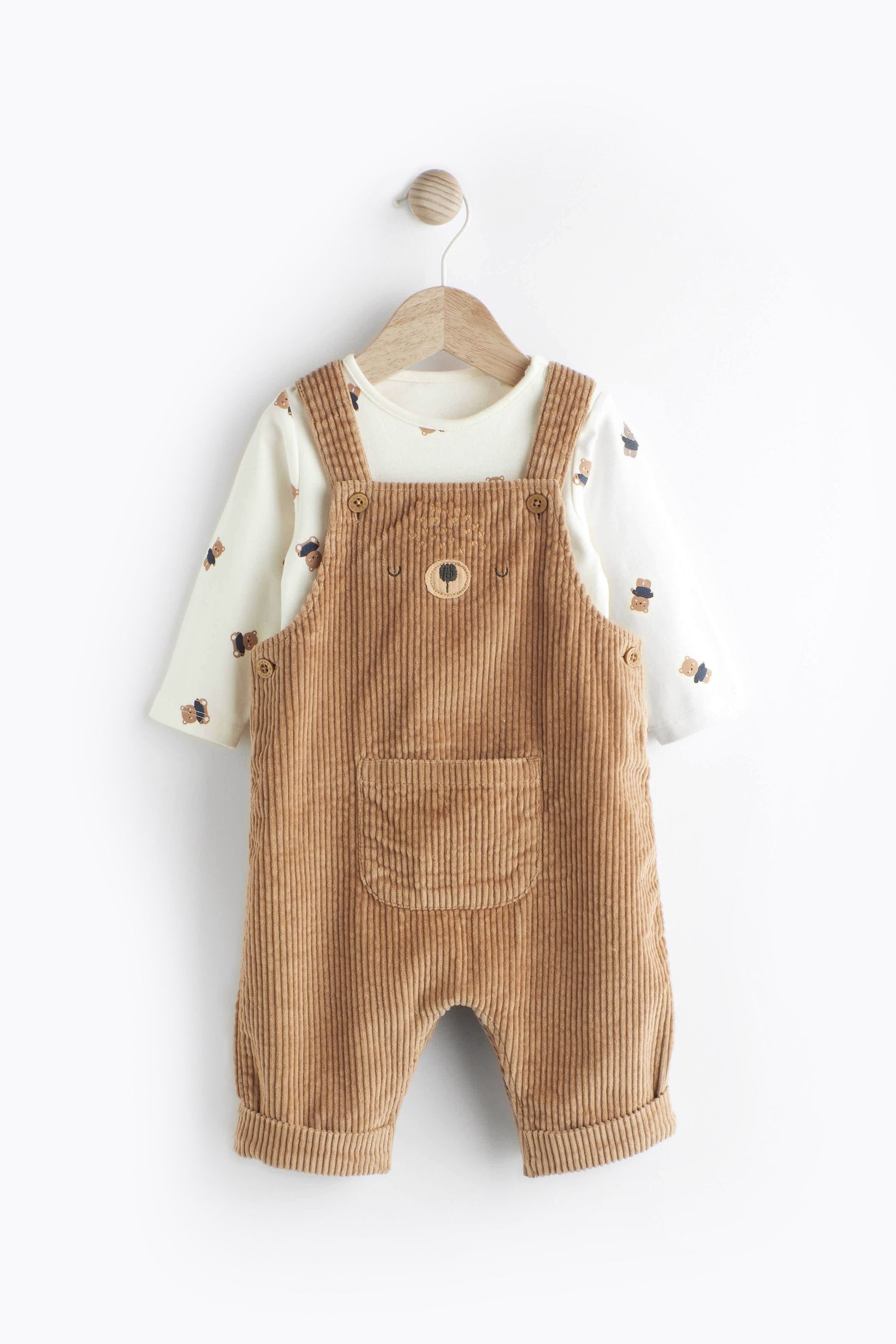 Tan Bear Baby Corduroy Dungaree And Bodysuit Set (0mths-2yrs)