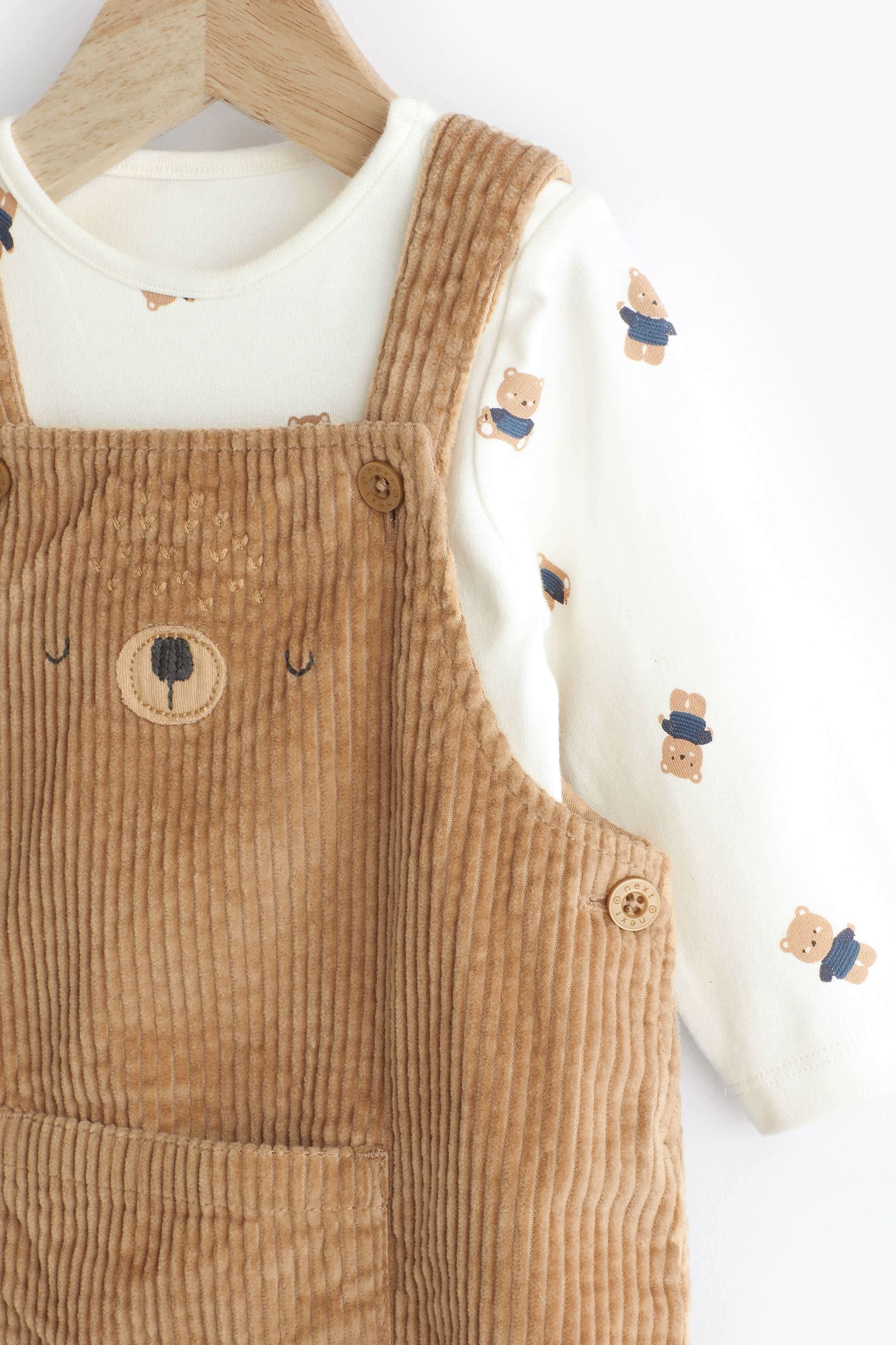 Tan Bear Baby Corduroy Dungaree And Bodysuit Set (0mths-2yrs)