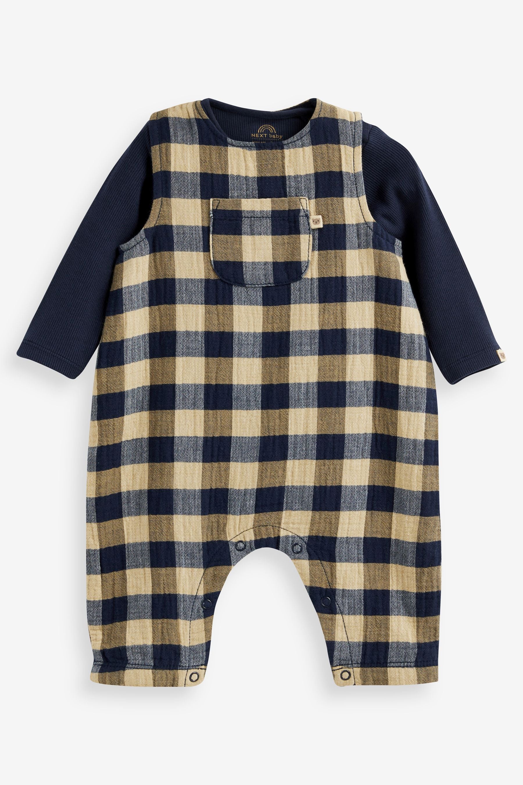 Navy Baby Woven Check Dungarees And Jersey Bodysuit Set (0mths-2yrs)