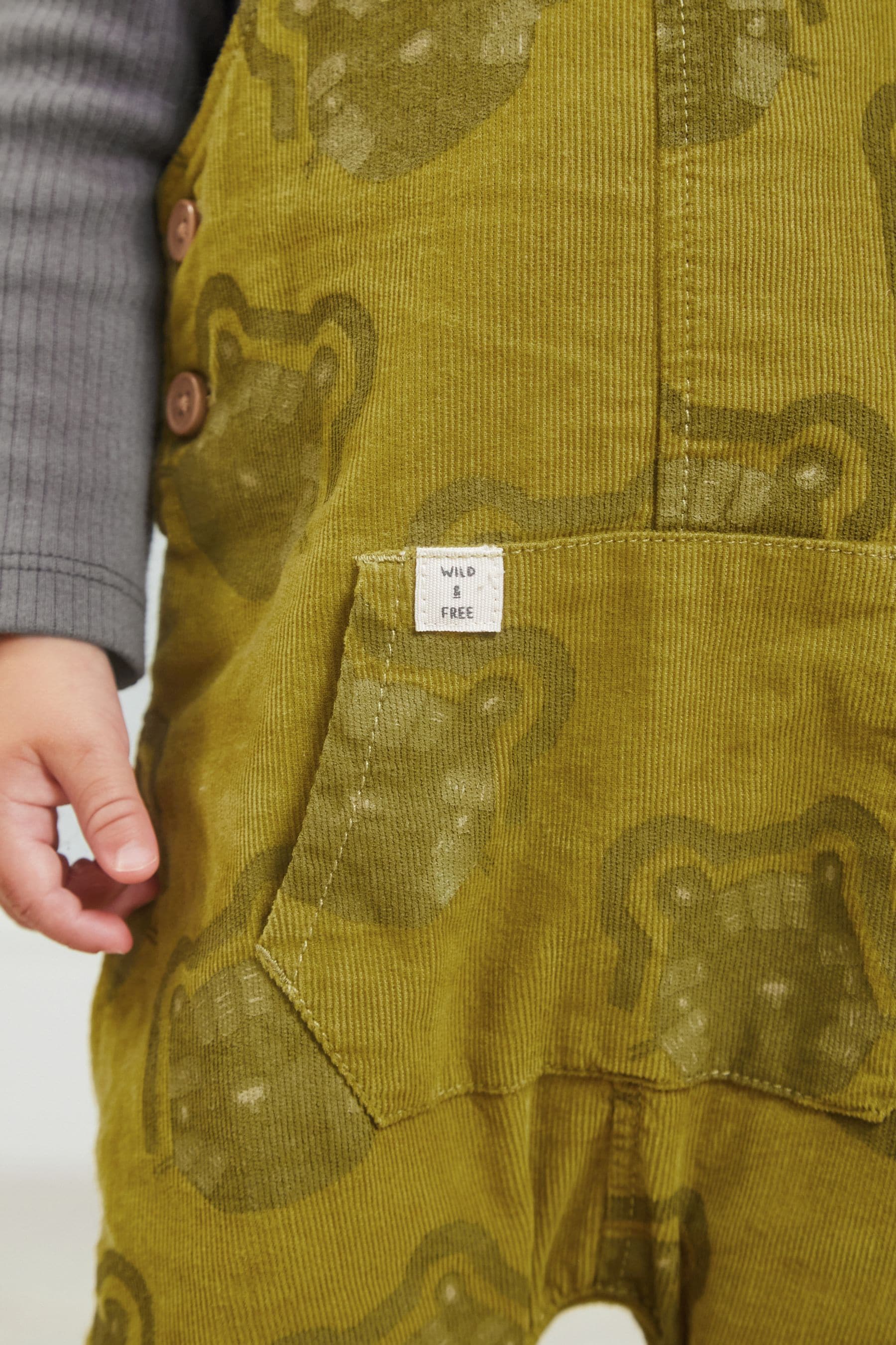 Olive Green Baby Corduroy Lion Print Dungarees Set (0mths-2yrs)