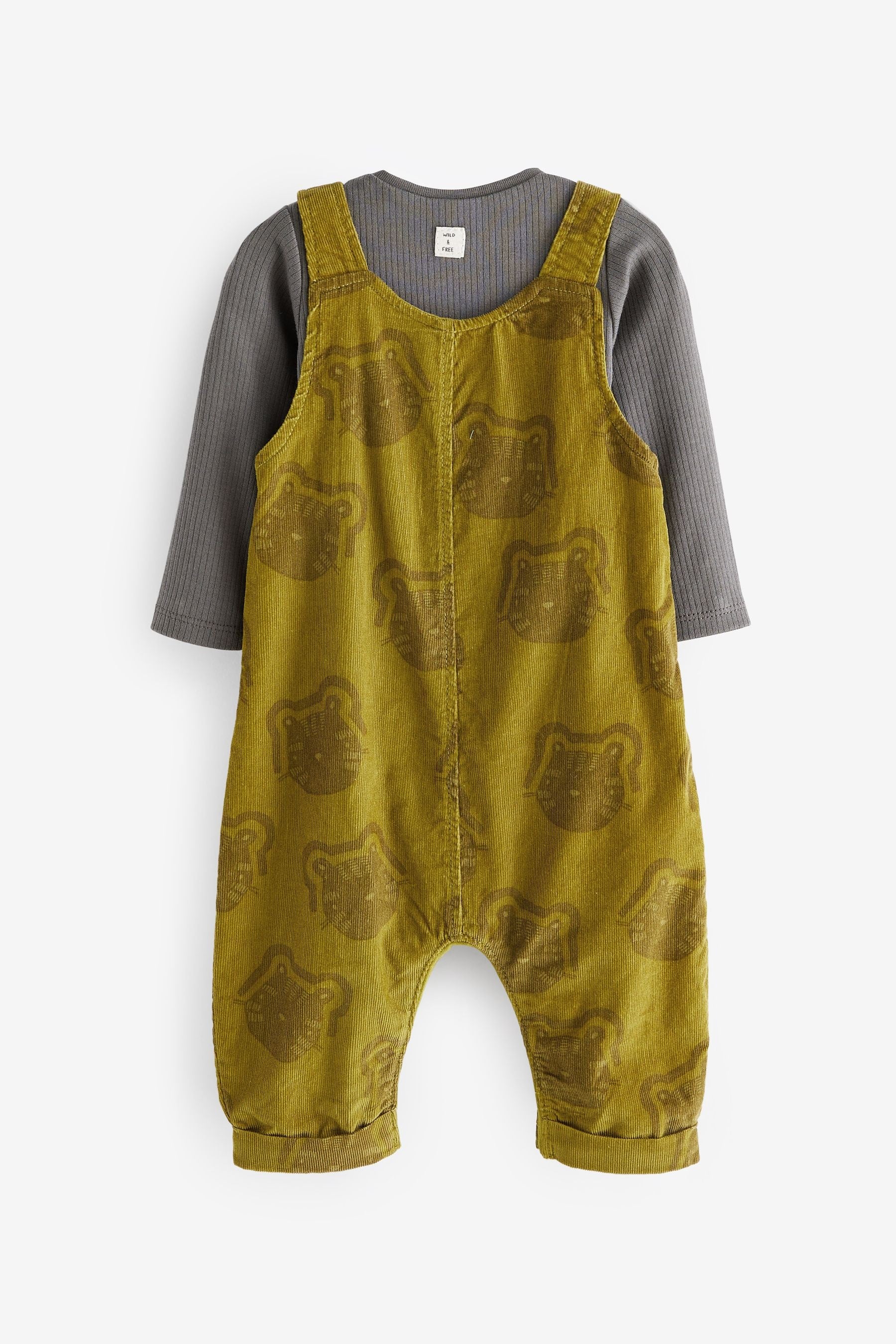 Olive Green Baby Corduroy Lion Print Dungarees Set (0mths-2yrs)