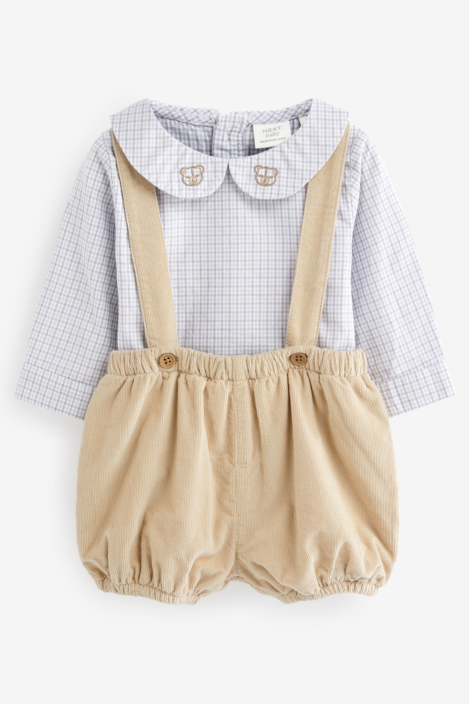 Neutral Baby Smart Dungarees And Woven Collar Bodysuit 3 Piece Set (0mths-2yrs)