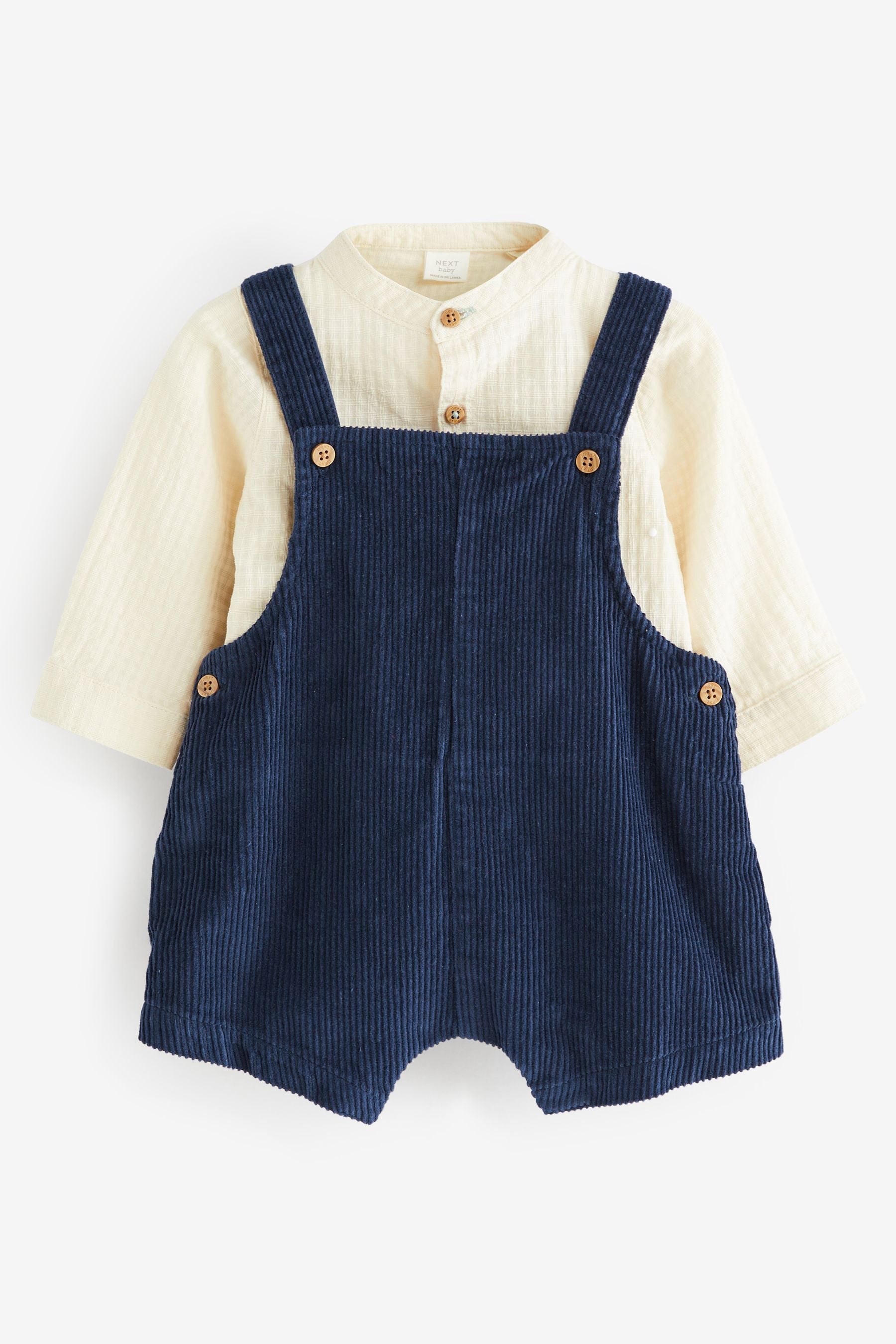 Navy Blue Baby Smart Dungarees And Woven Collar Bodysuit 3 Piece Set (0mths-2yrs)