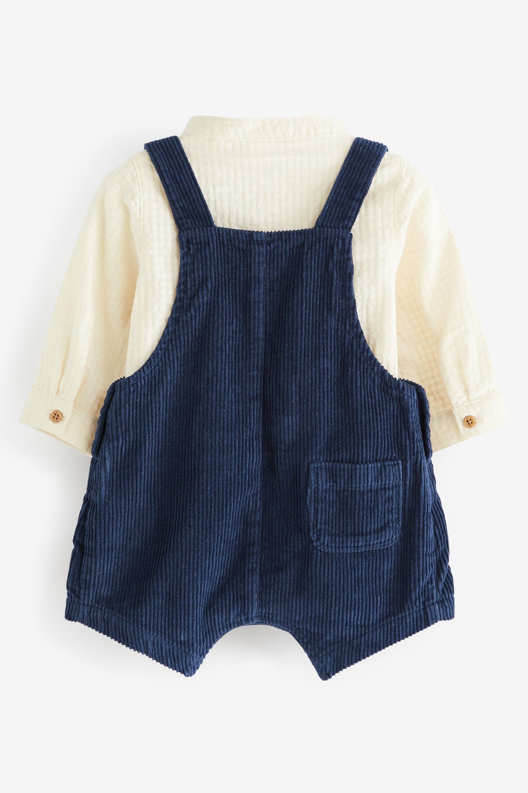 Navy Blue Baby Smart Dungarees And Woven Collar Bodysuit 3 Piece Set (0mths-2yrs)