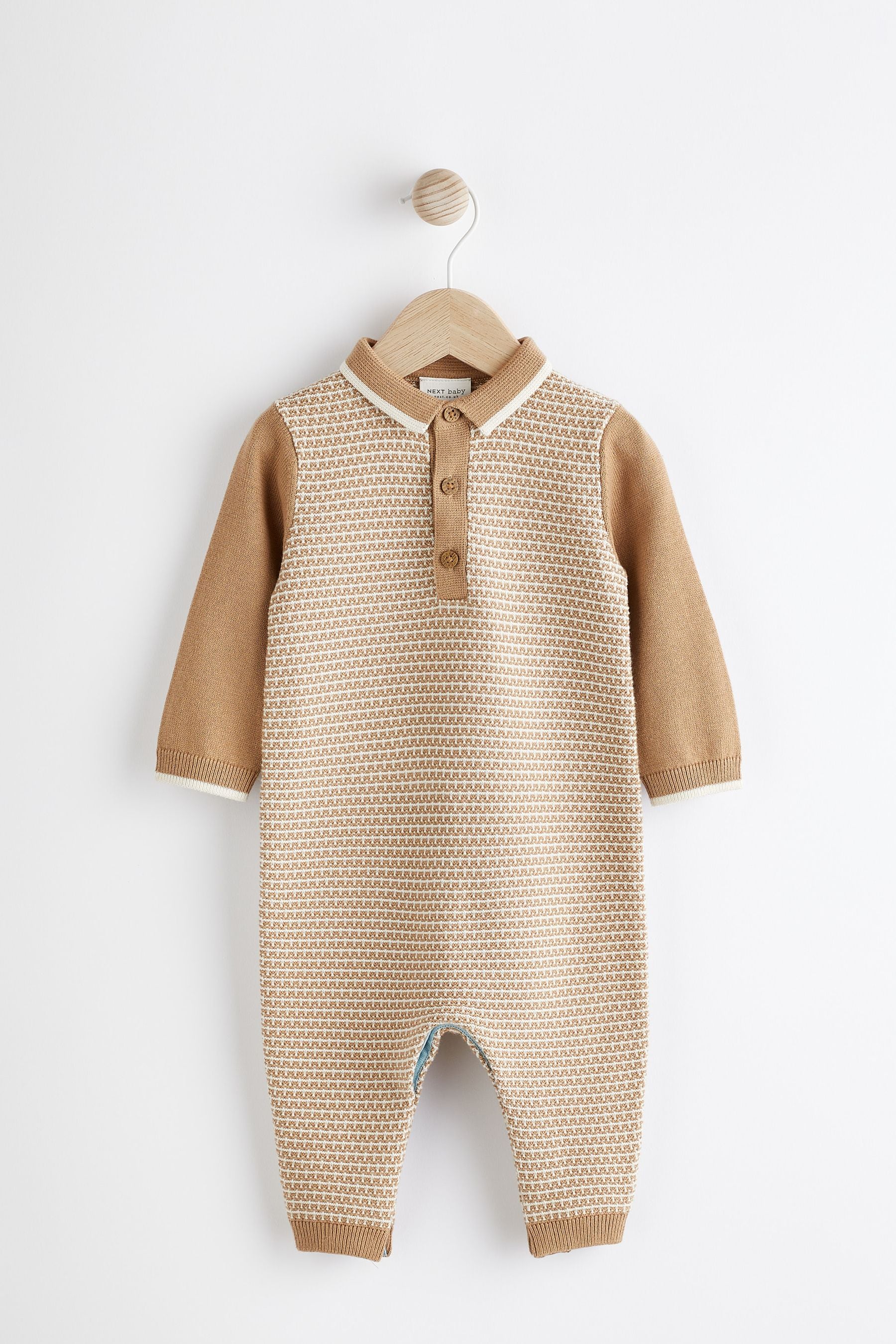 Tan Brown Knitted Baby Rompersuit (0mths-2yrs)