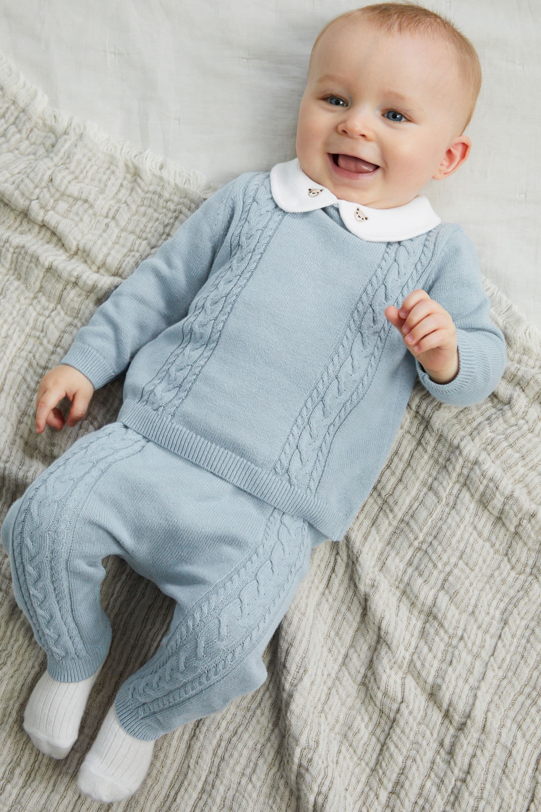 Pale Blue Baby Cable Knit 2 Piece Set (0mths-2yrs)