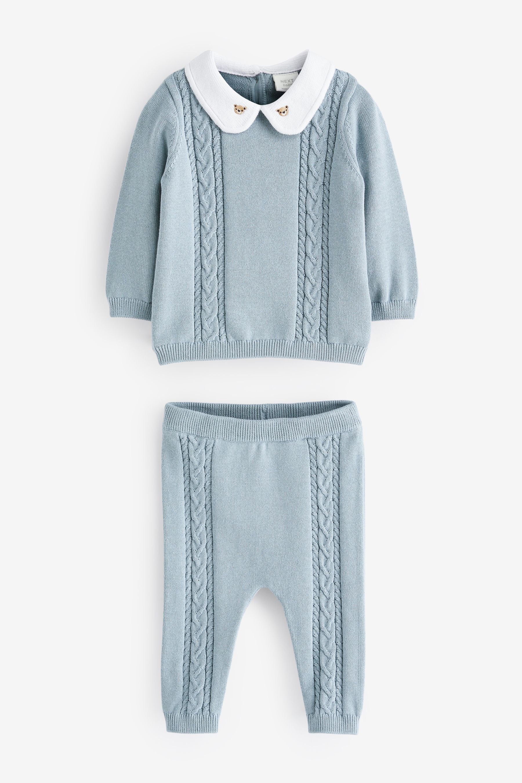 Pale Blue Baby Cable Knit 2 Piece Set (0mths-2yrs)