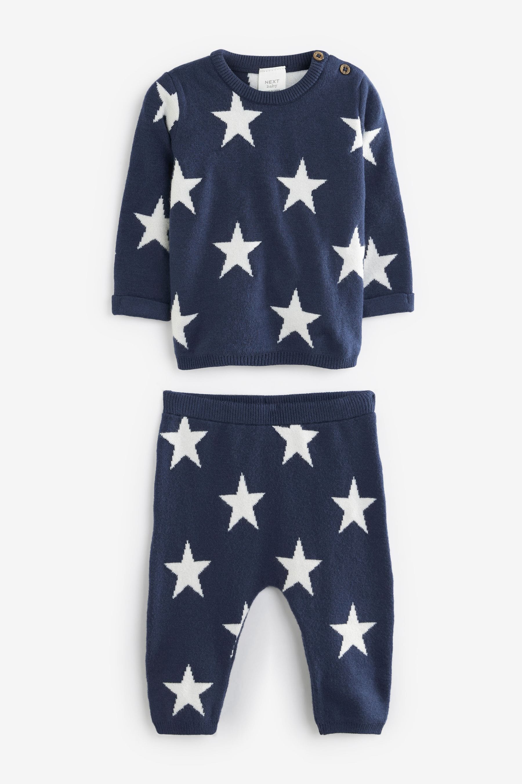 Navy Blue Star Knitted Baby 2 Piece Set (0mths-2yrs)