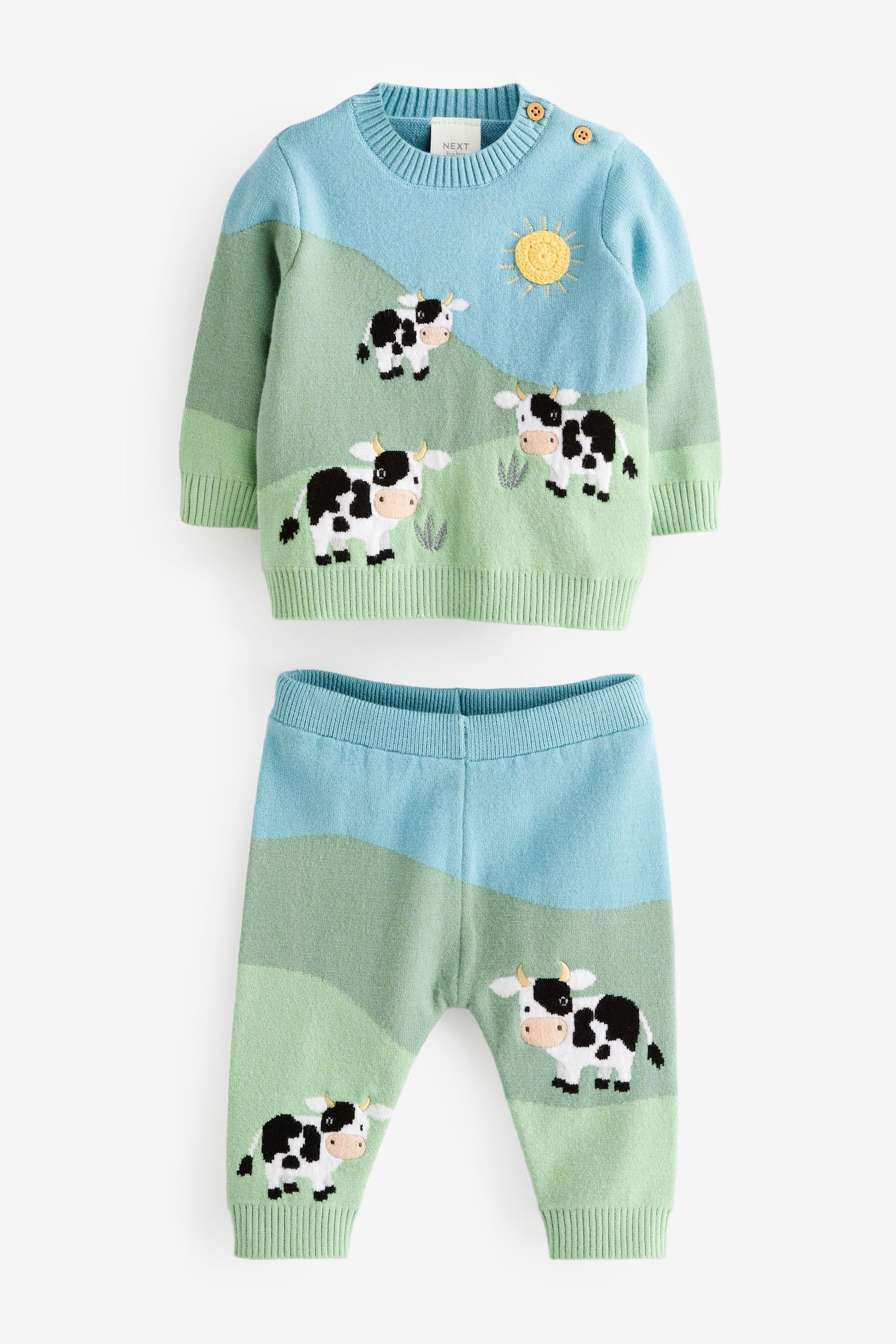 Cow Scene Knitted Baby 2 Piece Set (0mths-2yrs)