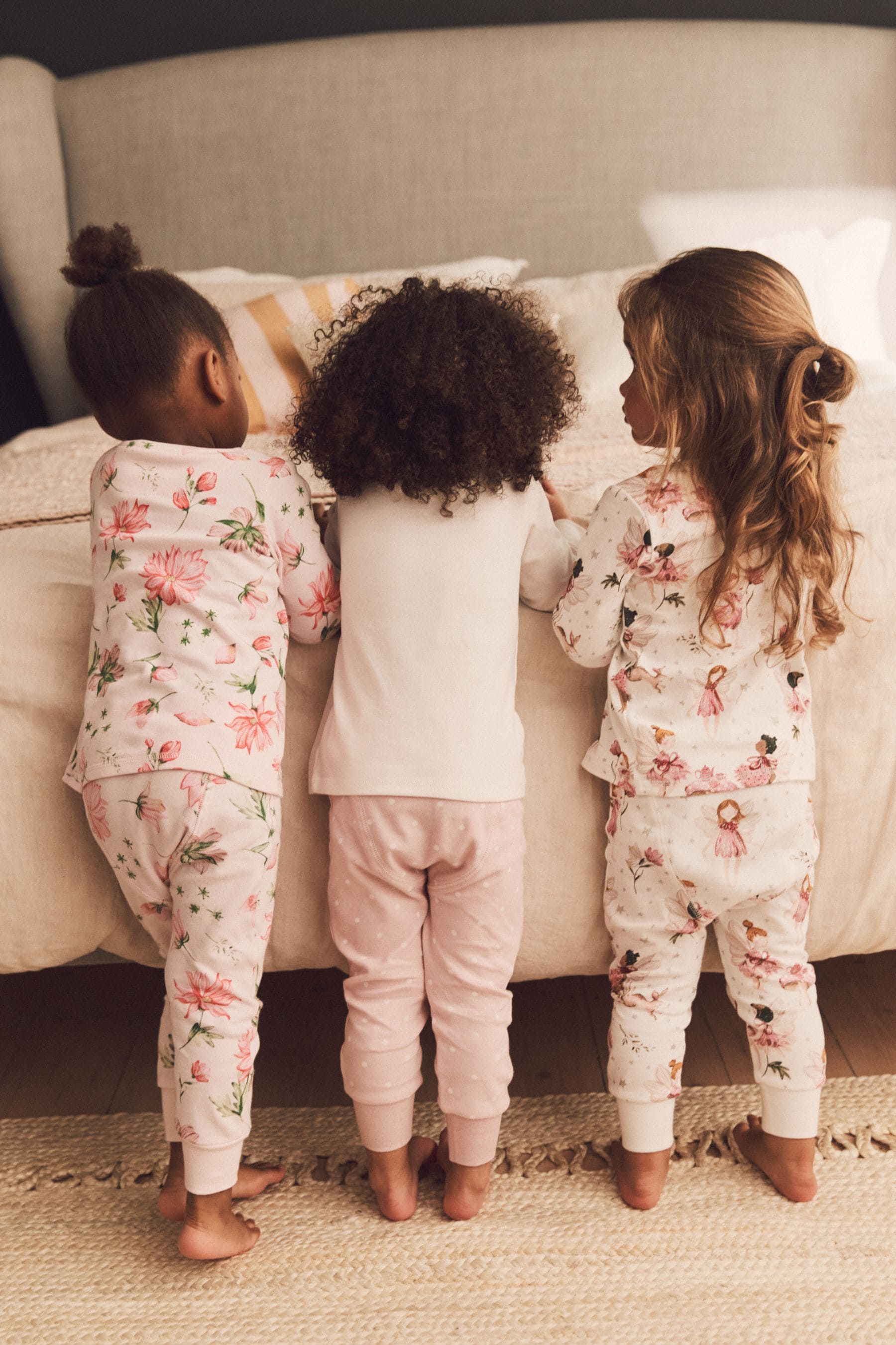 Pink/Ecru White Fairy 3 Pack Long Sleeve Printed Pyjamas (9mths-12yrs)